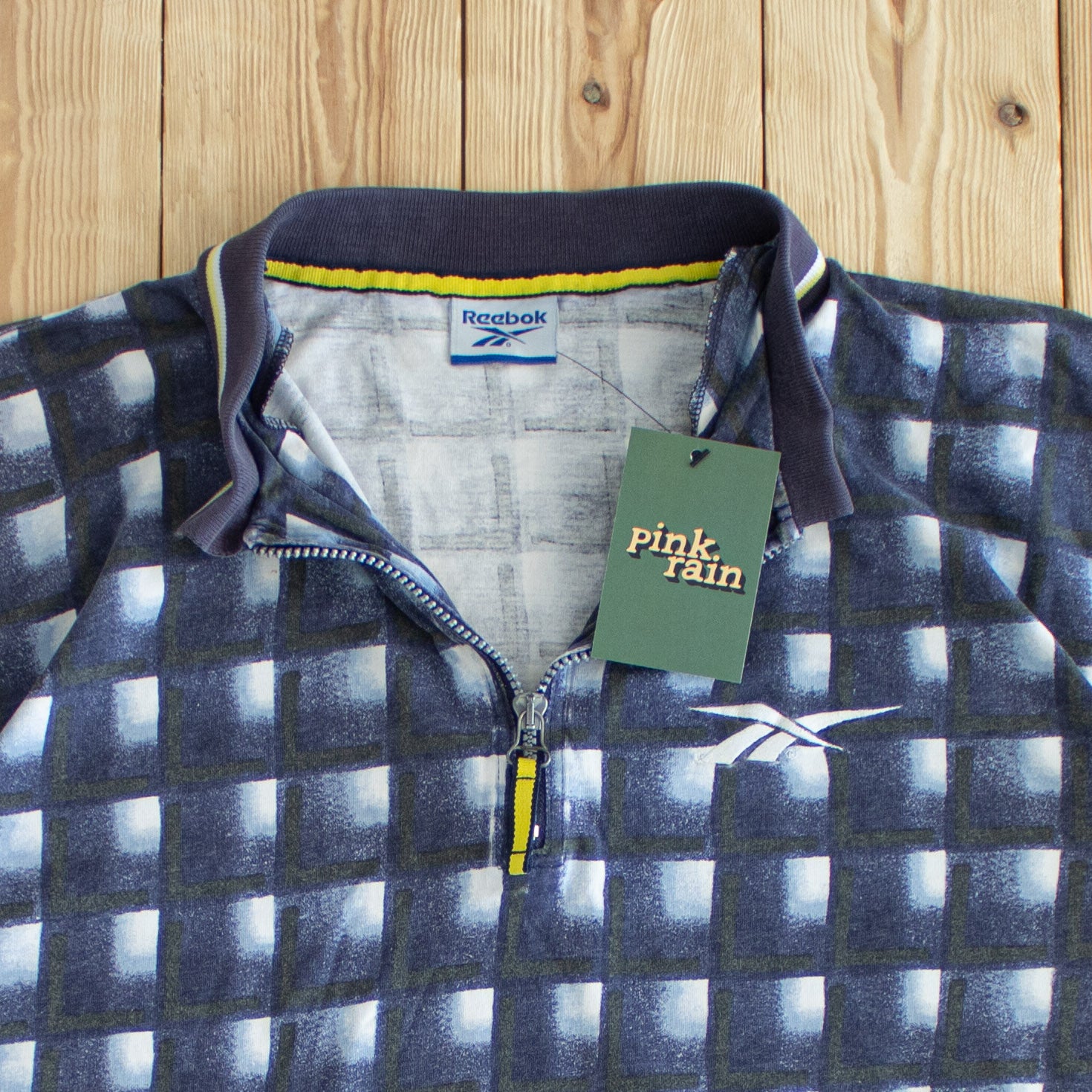 (L) Reebok Vintage Embroidered Quarter-Zip Polo Blue