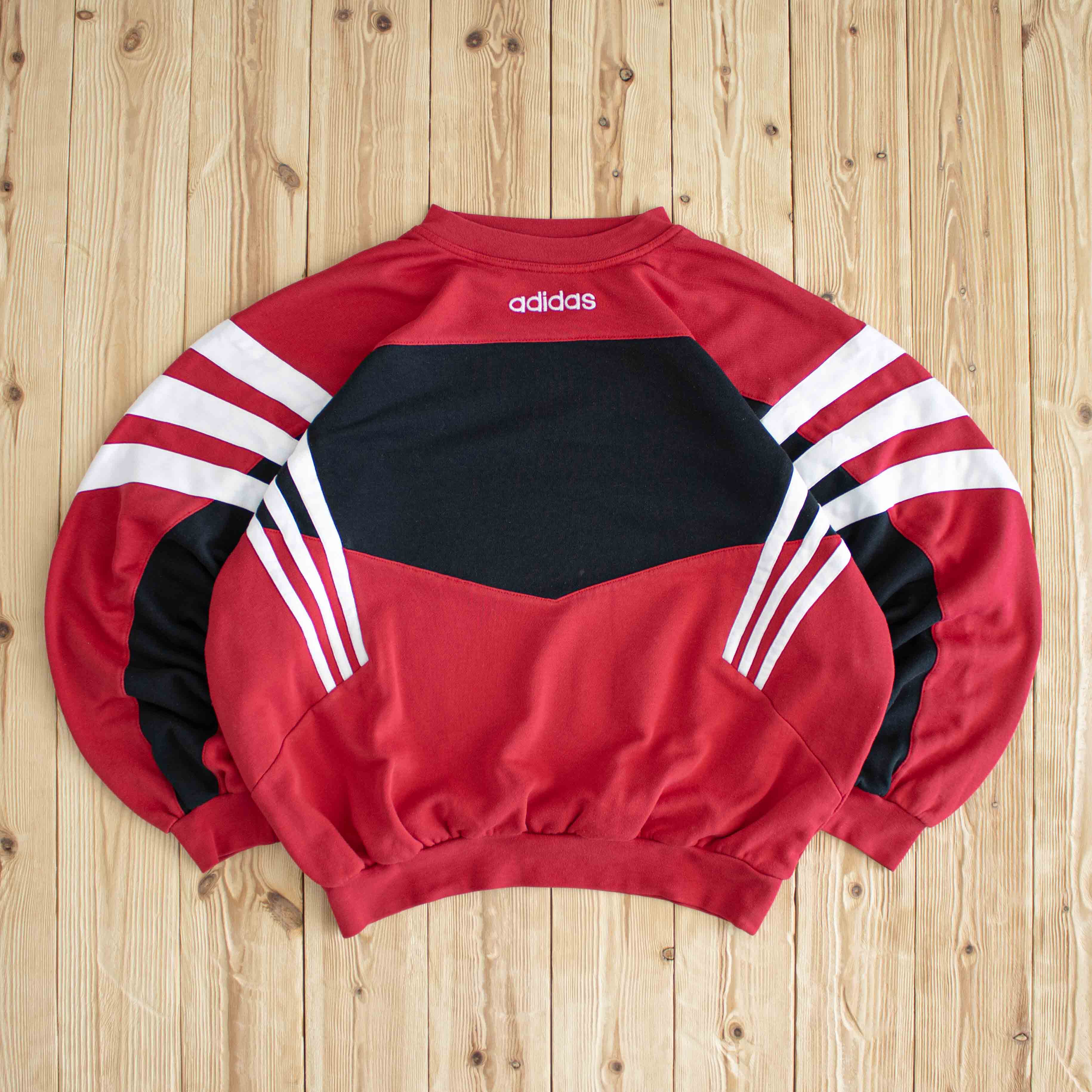 (L/XL) Adidas Vintage Side Stripe Embroidered Sweatshirt Red