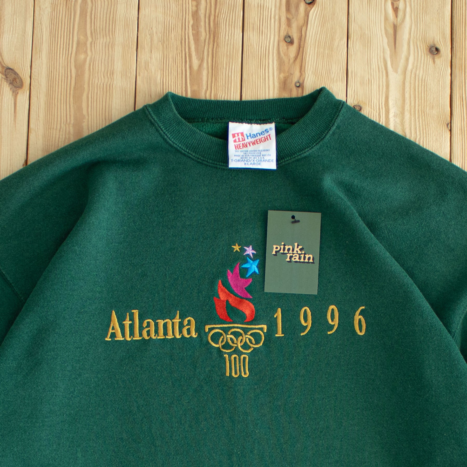 (L/XL) Atlanta 1996 Vintage Hanes Embroidered Sweatshirt Green