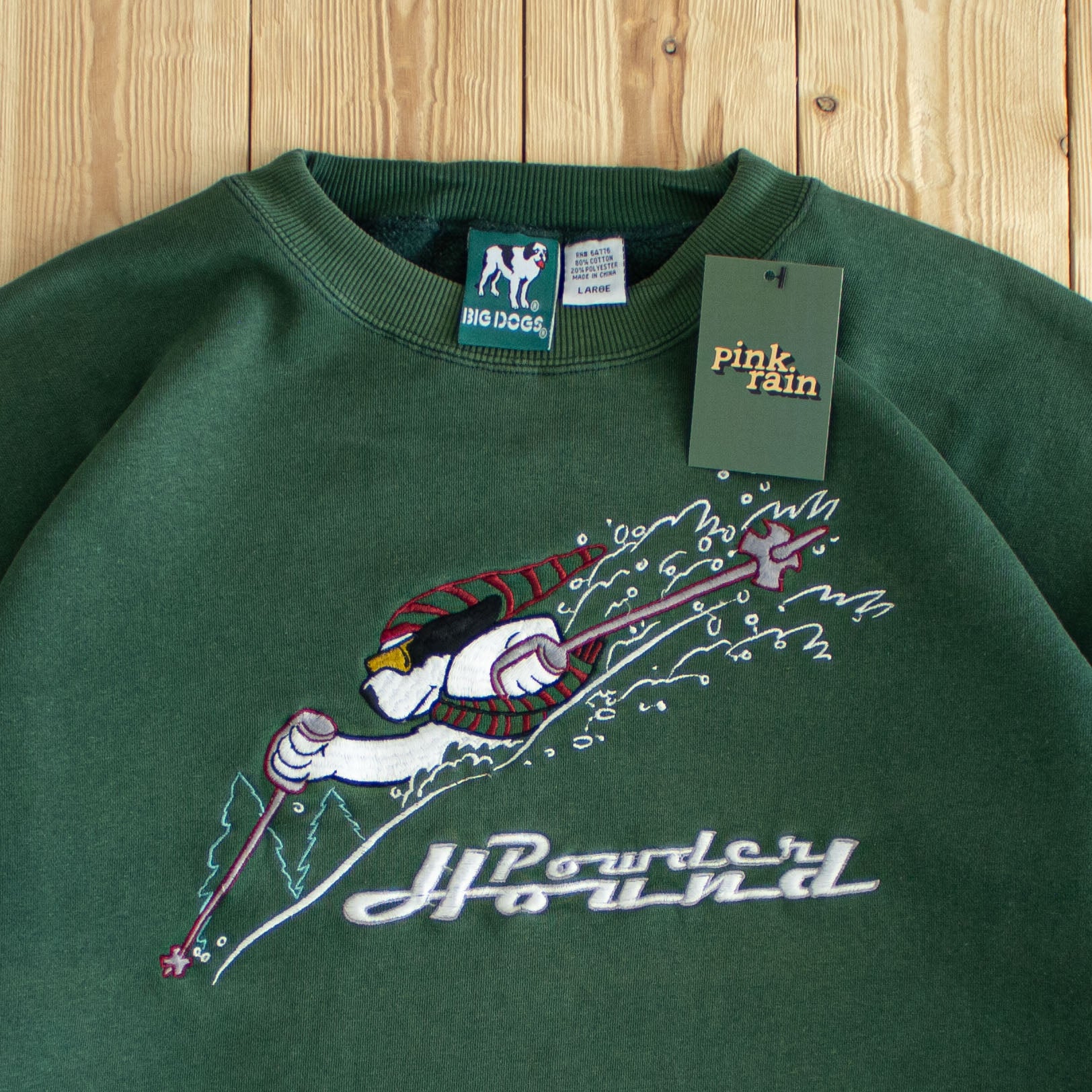 (M) Big Dogs Powder Hound Vintage Embroidered Sweatshirt Green