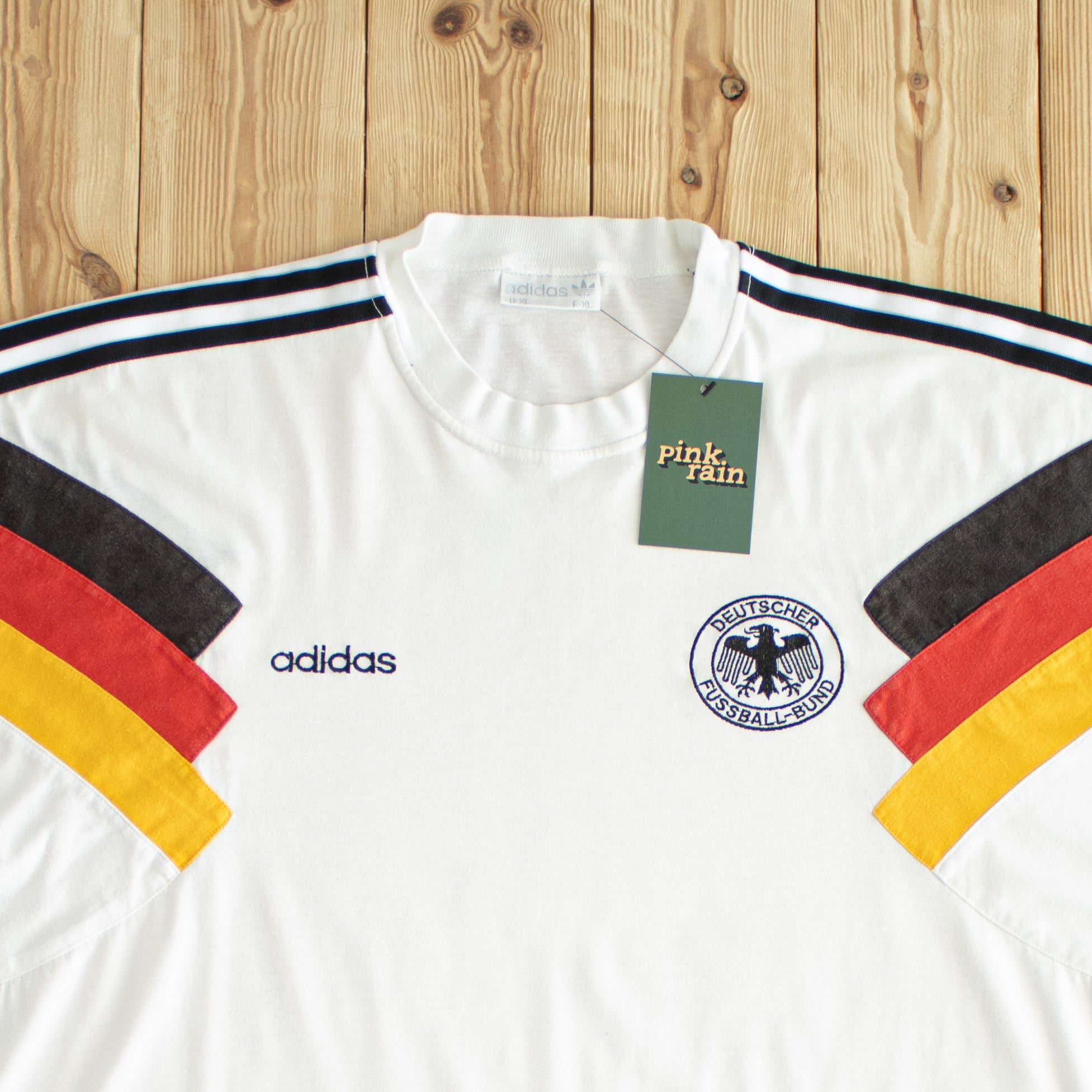 (L/XL) Adidas Deutscher Fussball-Bund Vintage Embroidered T-Shirt White