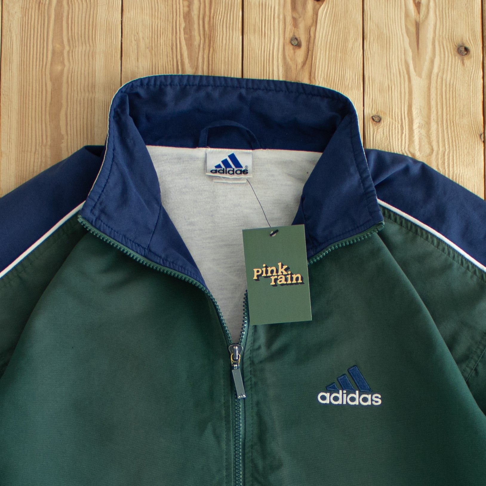 (L) Adidas Logo Vintage Embroidered Jacket Green Blue
