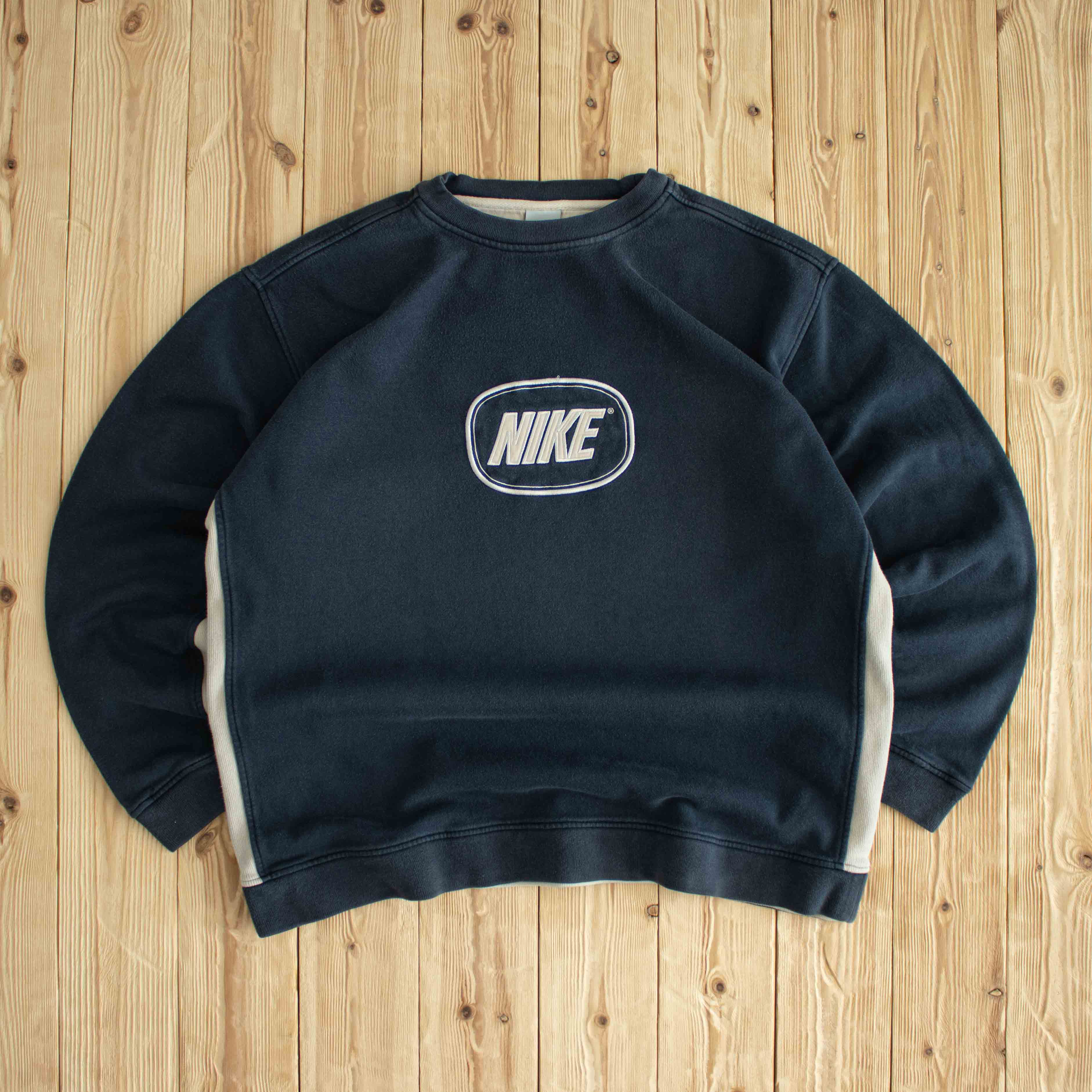 (L/XL) Nike Spell Out Vintage Embroidered Sweatshirt Blue