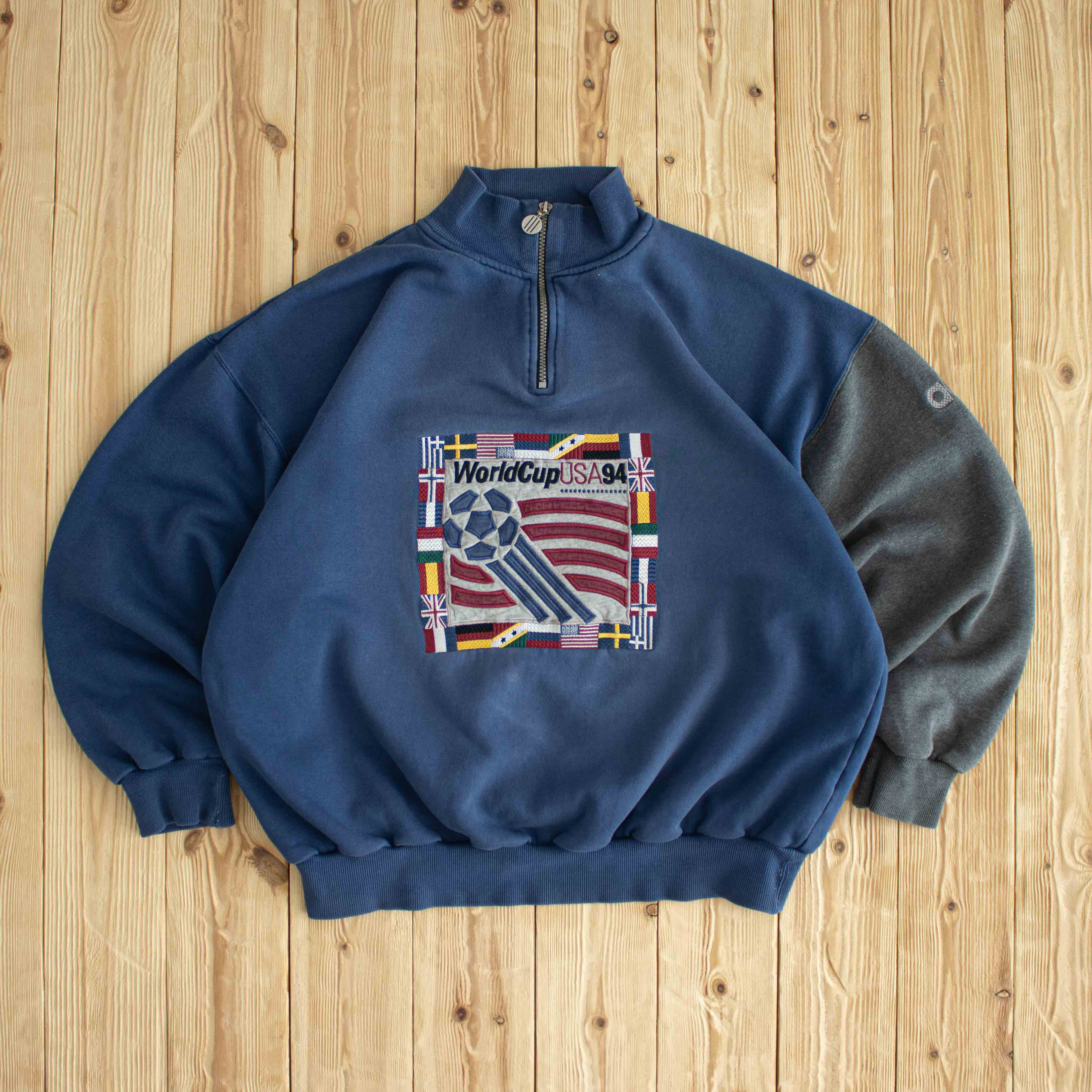 (M) Adidas 1994 World Cup USA Vintage Embroidered Quarter-Zip Blue