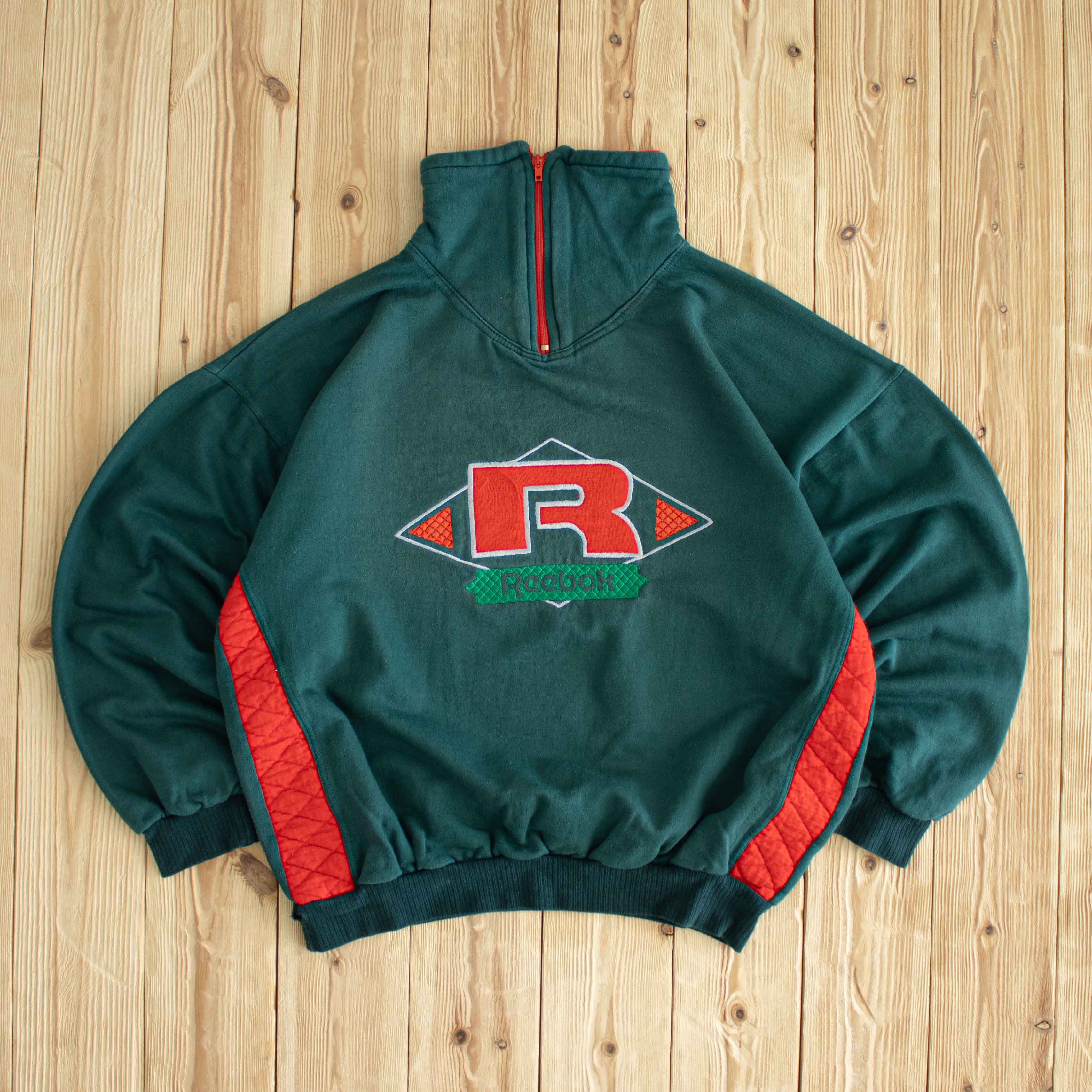 (S/M) Reebok Vintage Embroidered Quarter-Zip Green