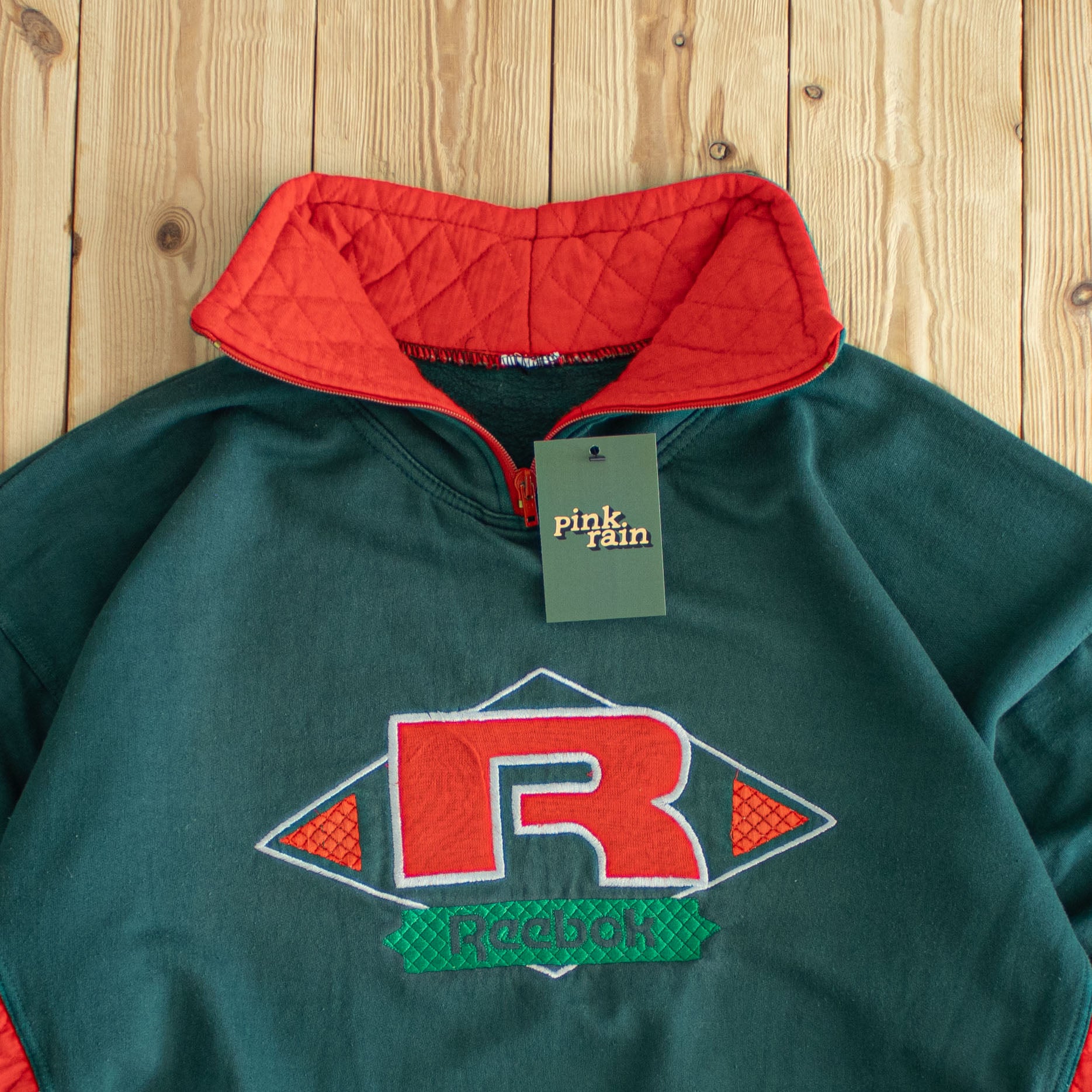(S/M) Reebok Vintage Embroidered Quarter-Zip Green