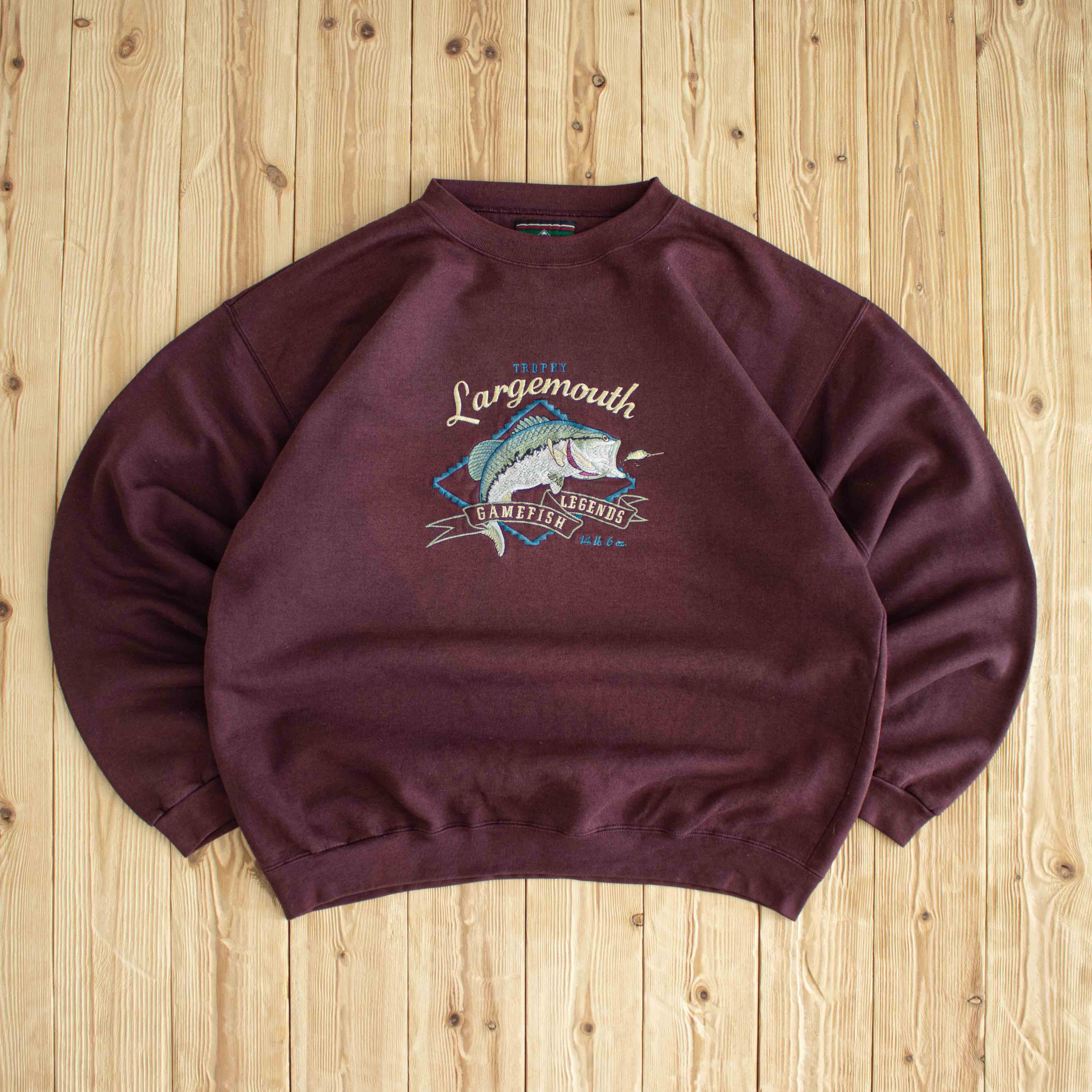 (XL) Largemouth Trophy Vintage Embroidered Sweatshirt Burgundy
