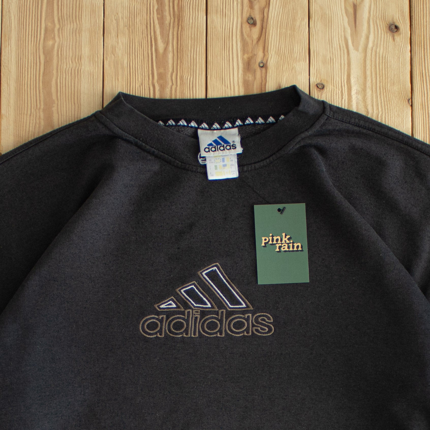 (L) Adidas Logo Vintage Embroidered Sweatshirt Black