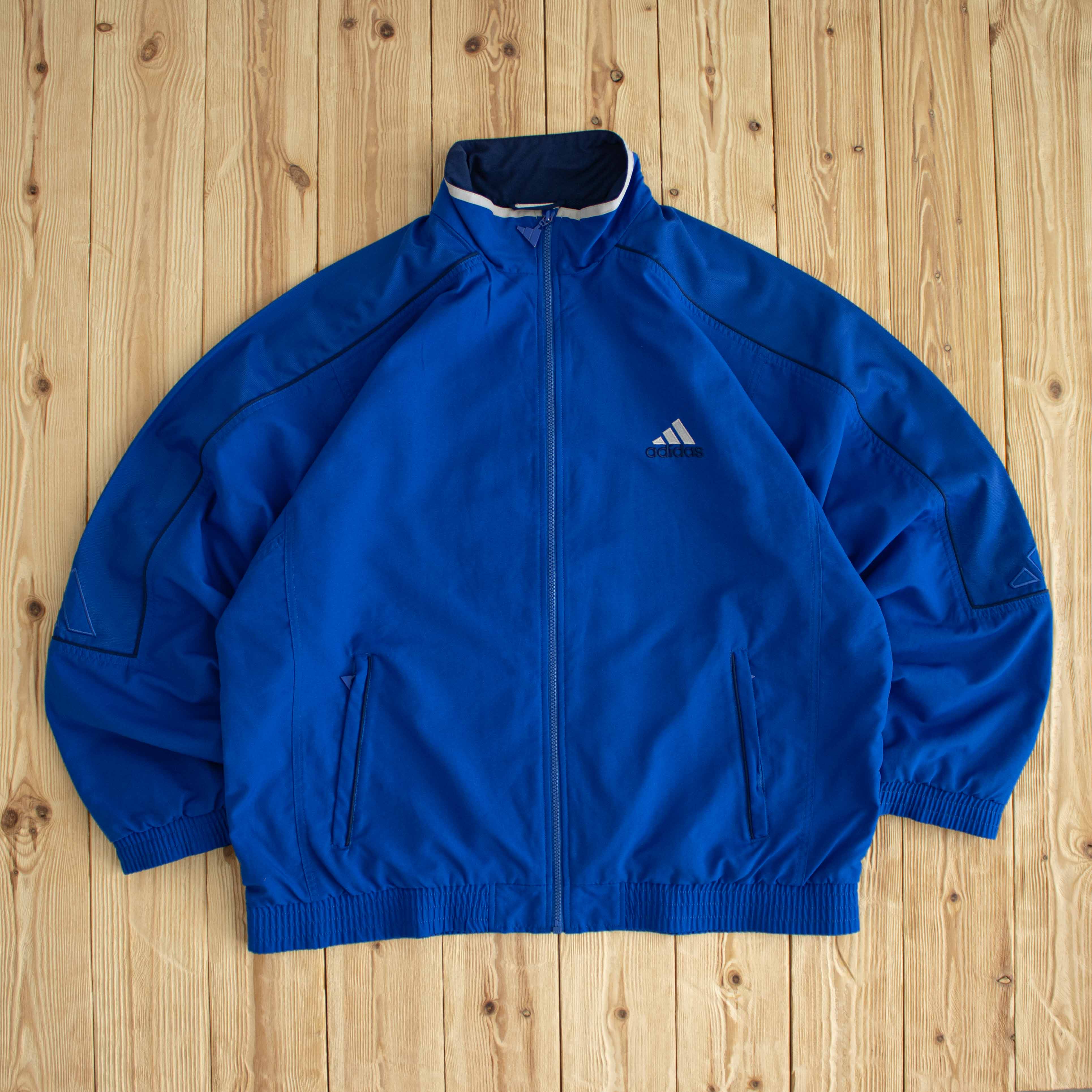 (XL) Adidas Vintage Logo Embroidered Jacket Blue