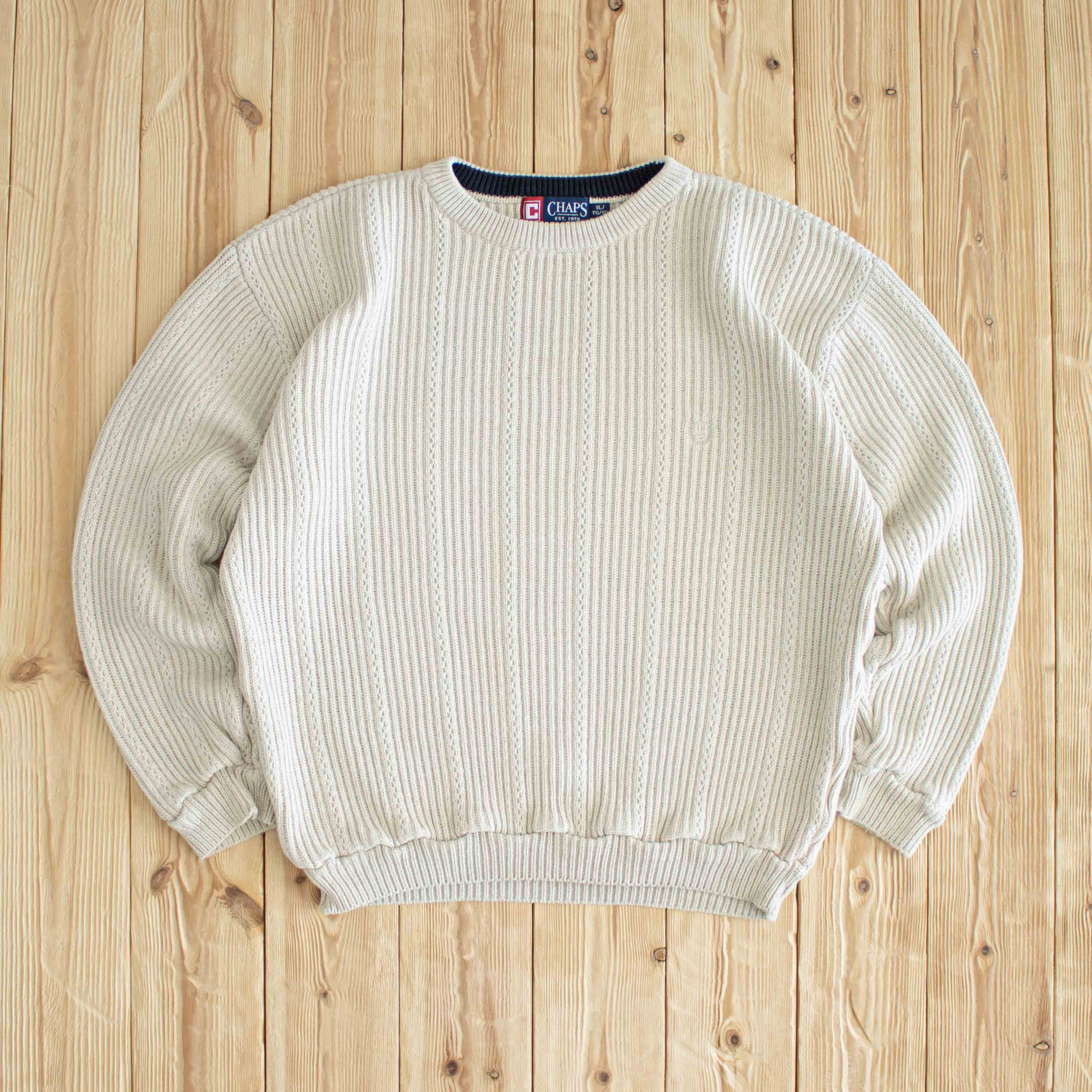 (M) Chaps Ralph Lauren Vintage Embroidered Sweater Beige