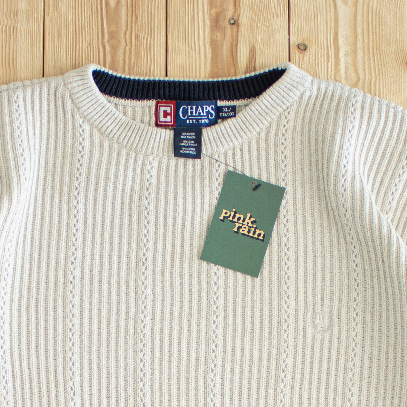 (M) Chaps Ralph Lauren Vintage Embroidered Sweater Beige