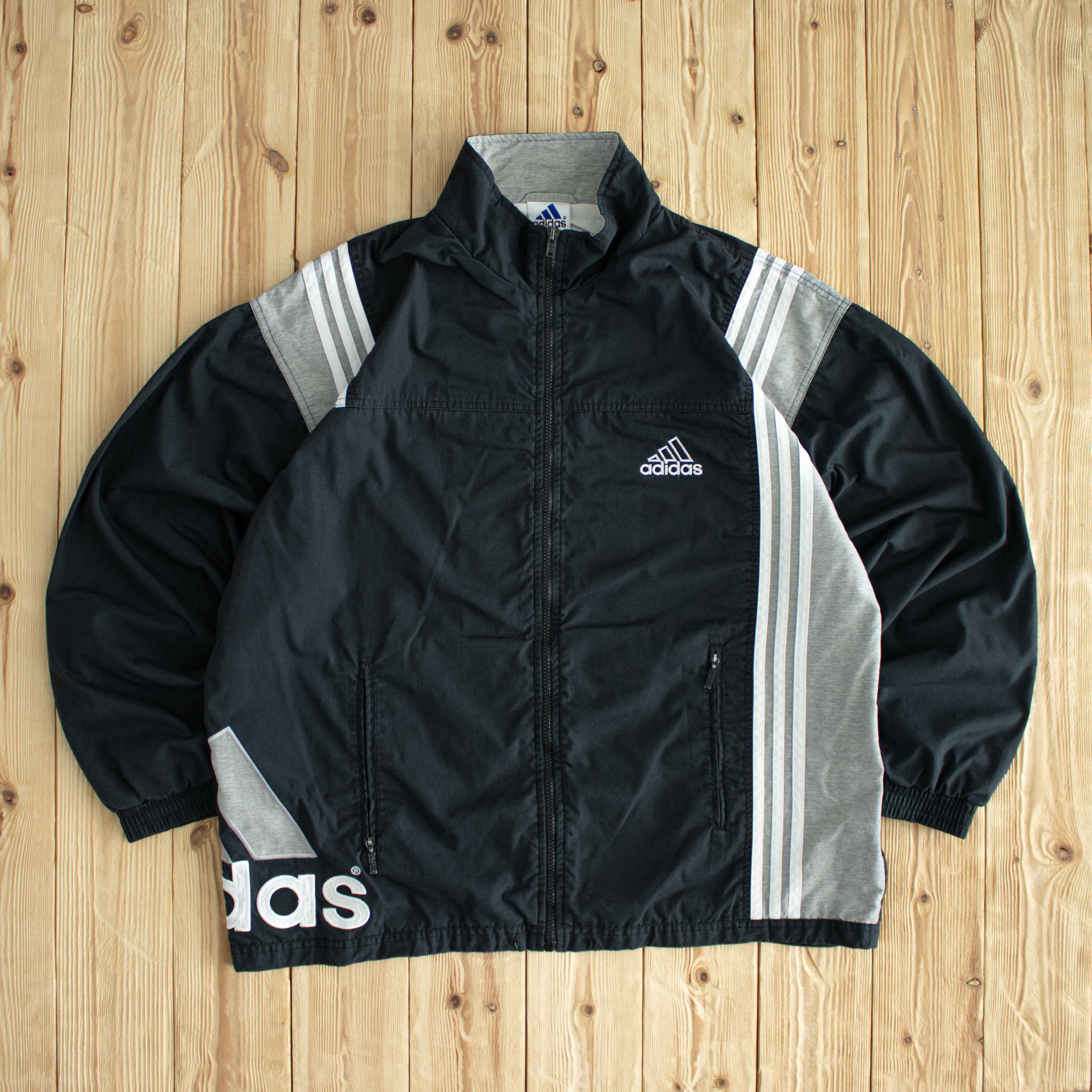 (L/XL) Adidas Vintage Logo Embroidered Jacket Black