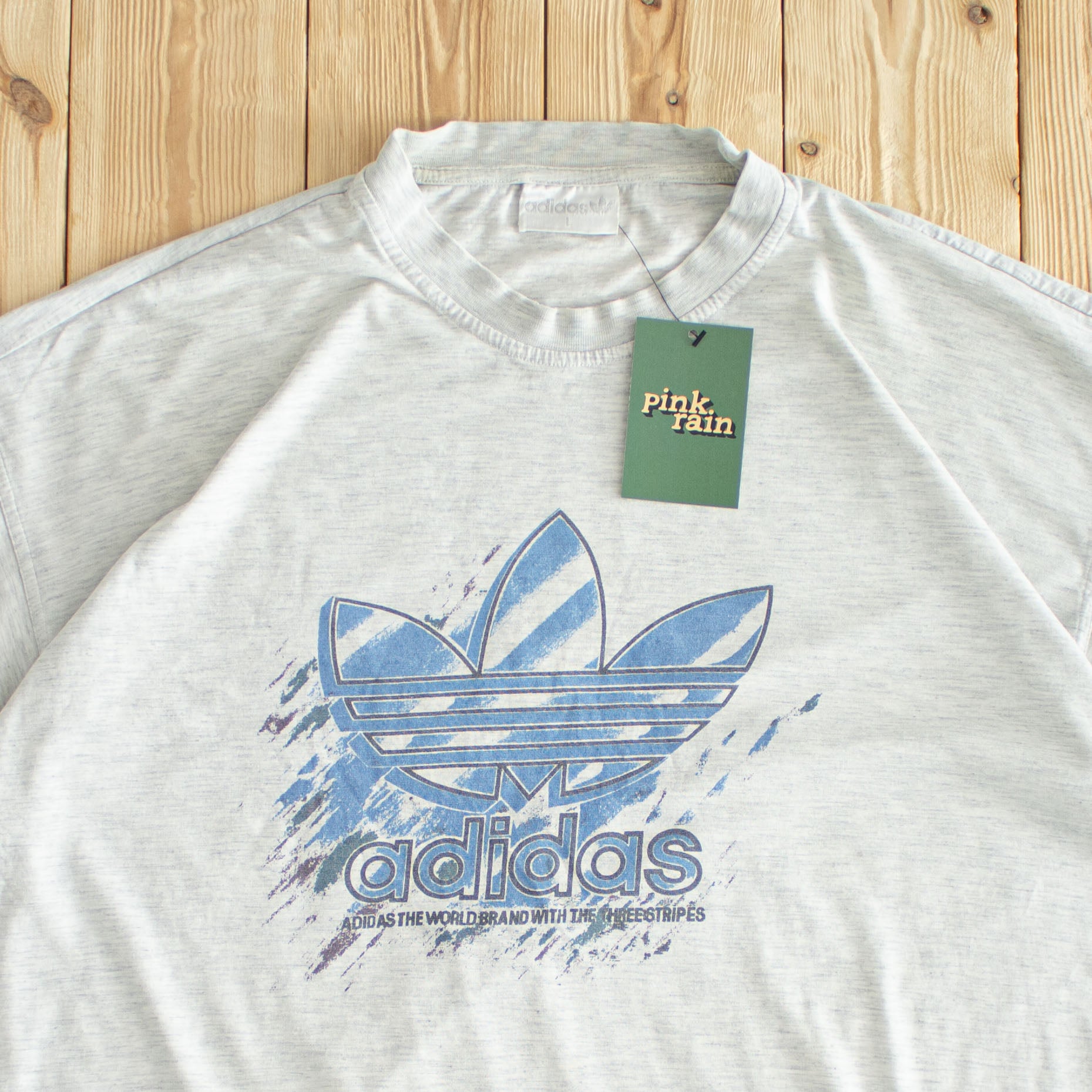 (L) Adidas 'The World Brand With The Three Stripes' Vintage T-Shirt  Gray