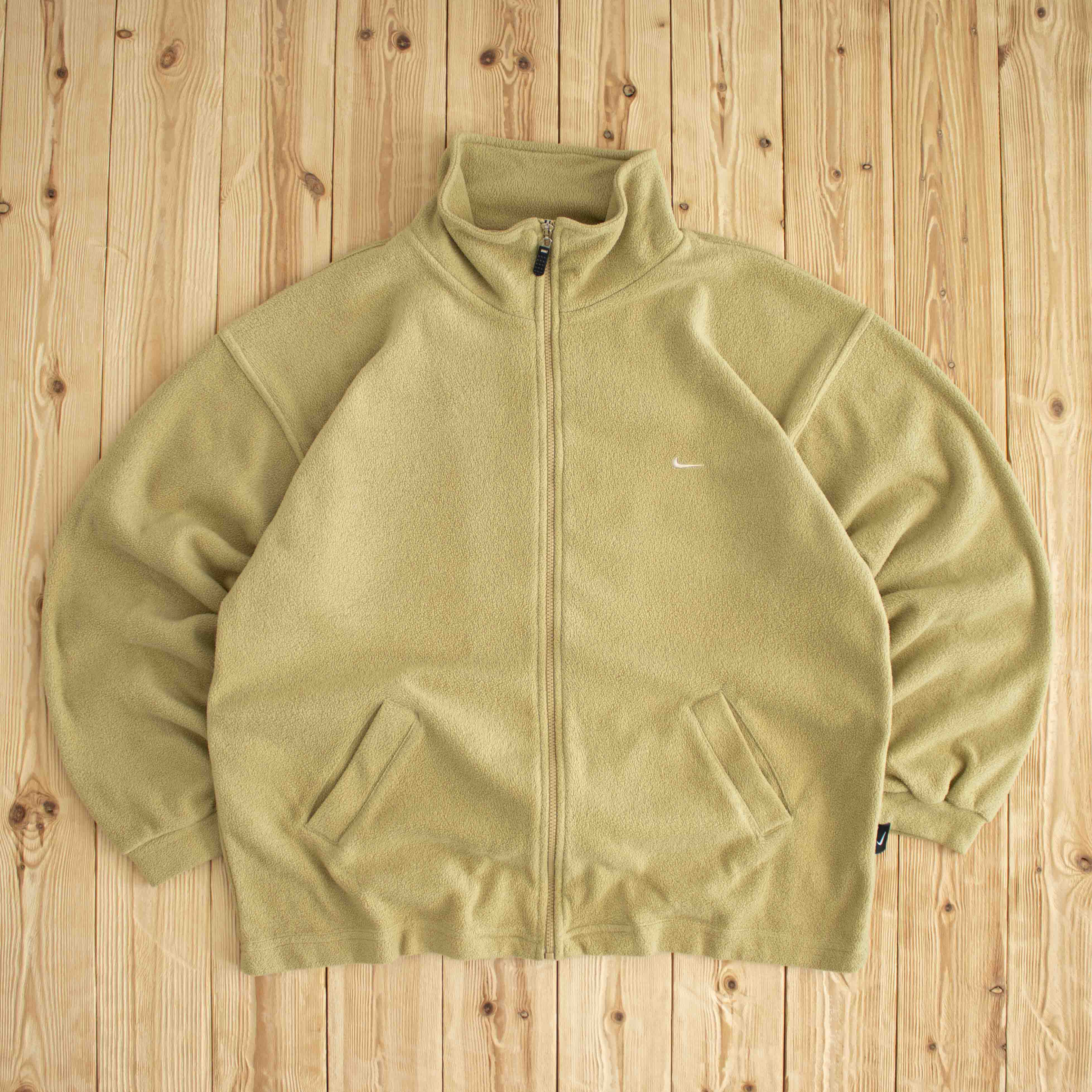 (XL) Nike Vintage Embroidered Fleece Full-Zip Sweatshirt Beige