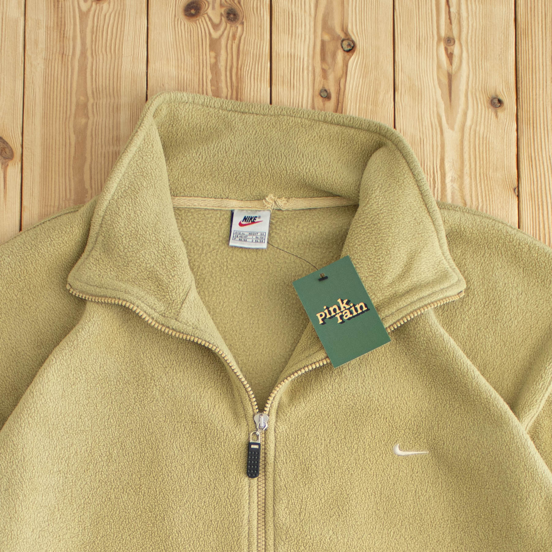 (XL) Nike Vintage Embroidered Fleece Full-Zip Sweatshirt Beige