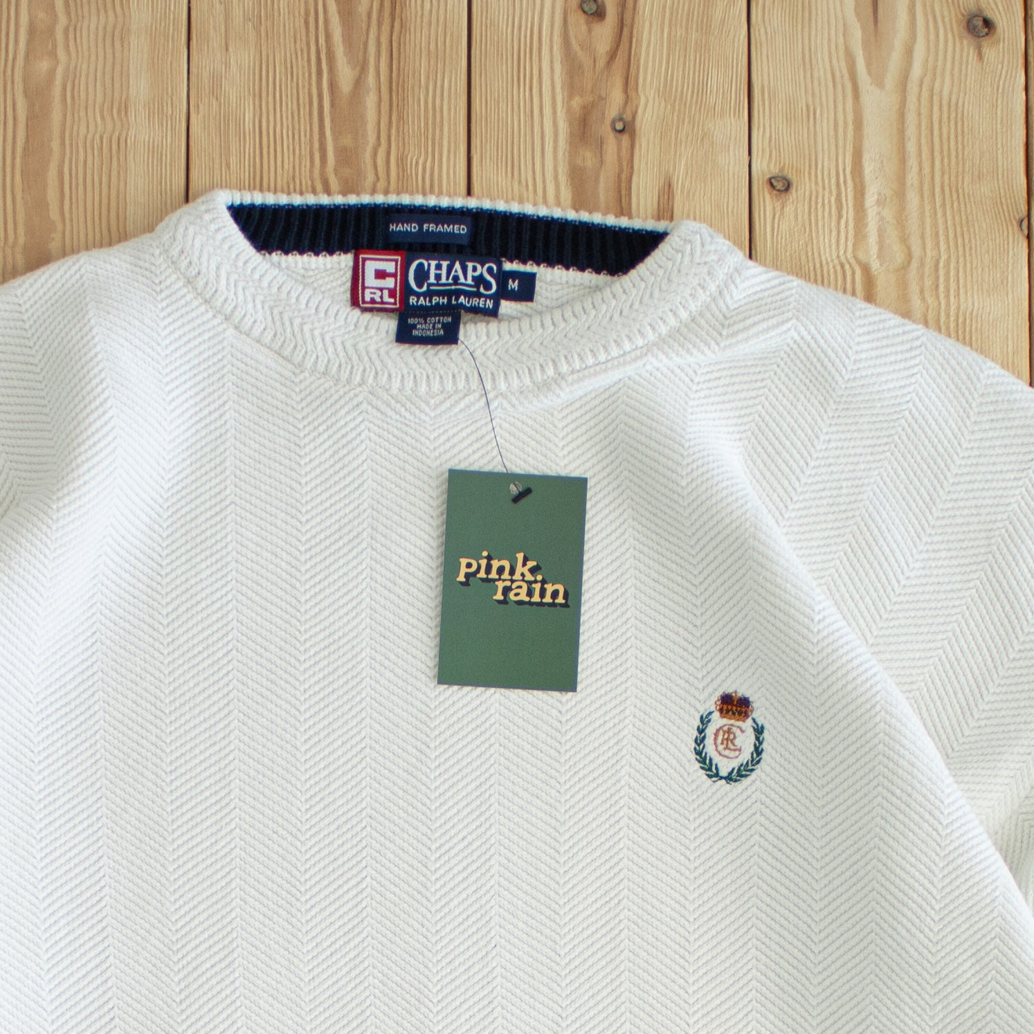 (M) Chaps Ralph Lauren Vintage Embroidered Sweatshirt White