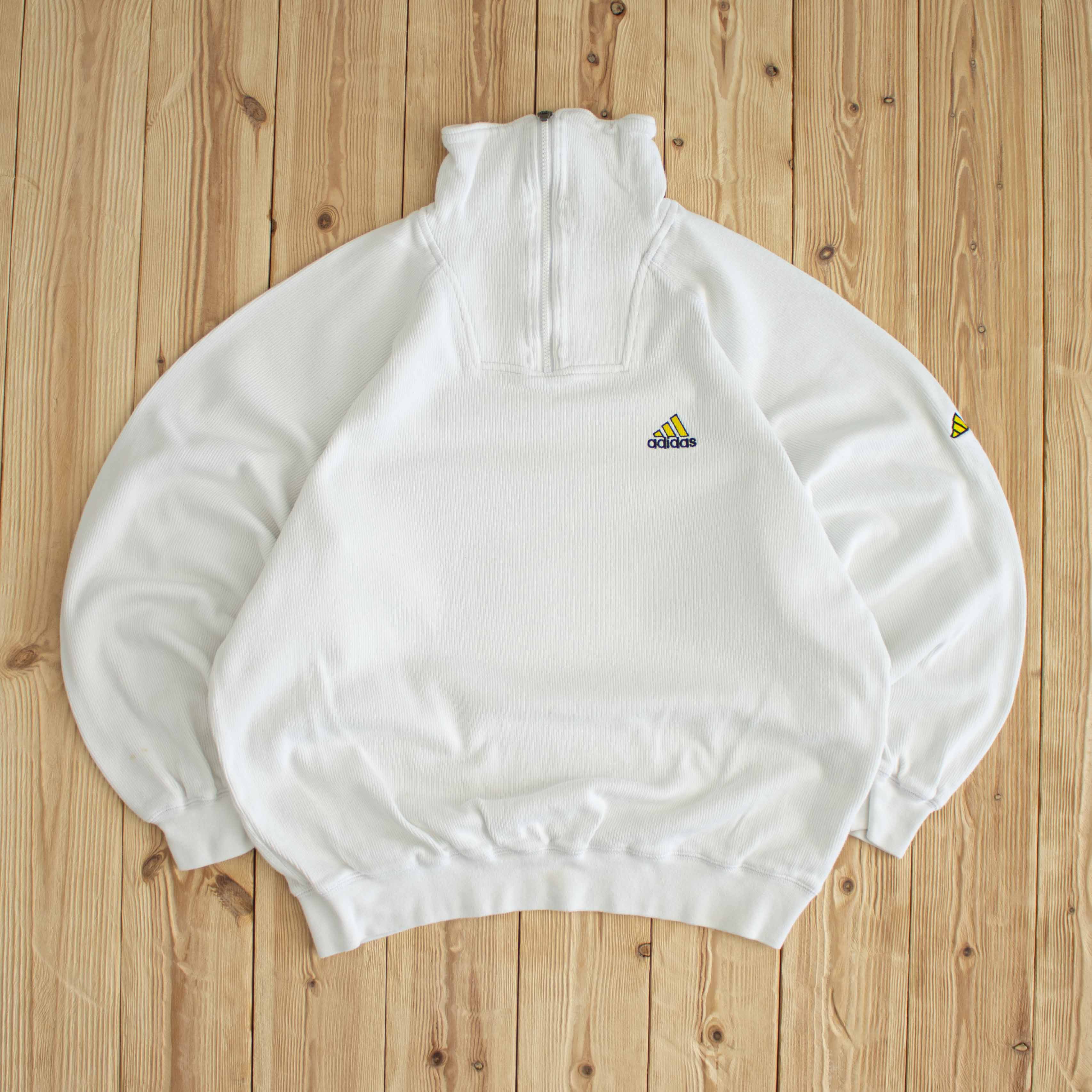 (M) Adidas Vintage Embroidered Quarter-Zip White