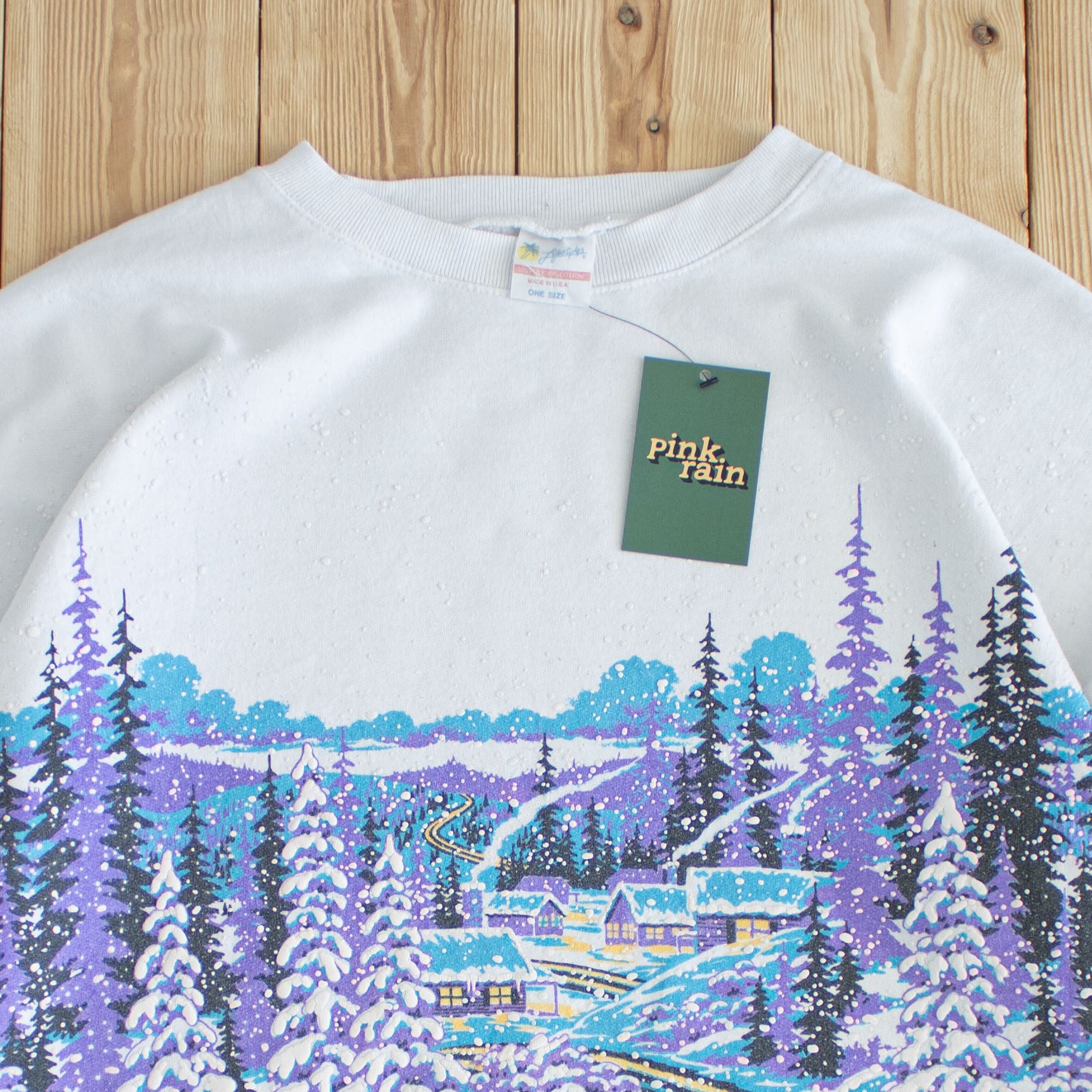 (M) 1991 Winter Scenic Vintage Puff Printed Sweatshirt White