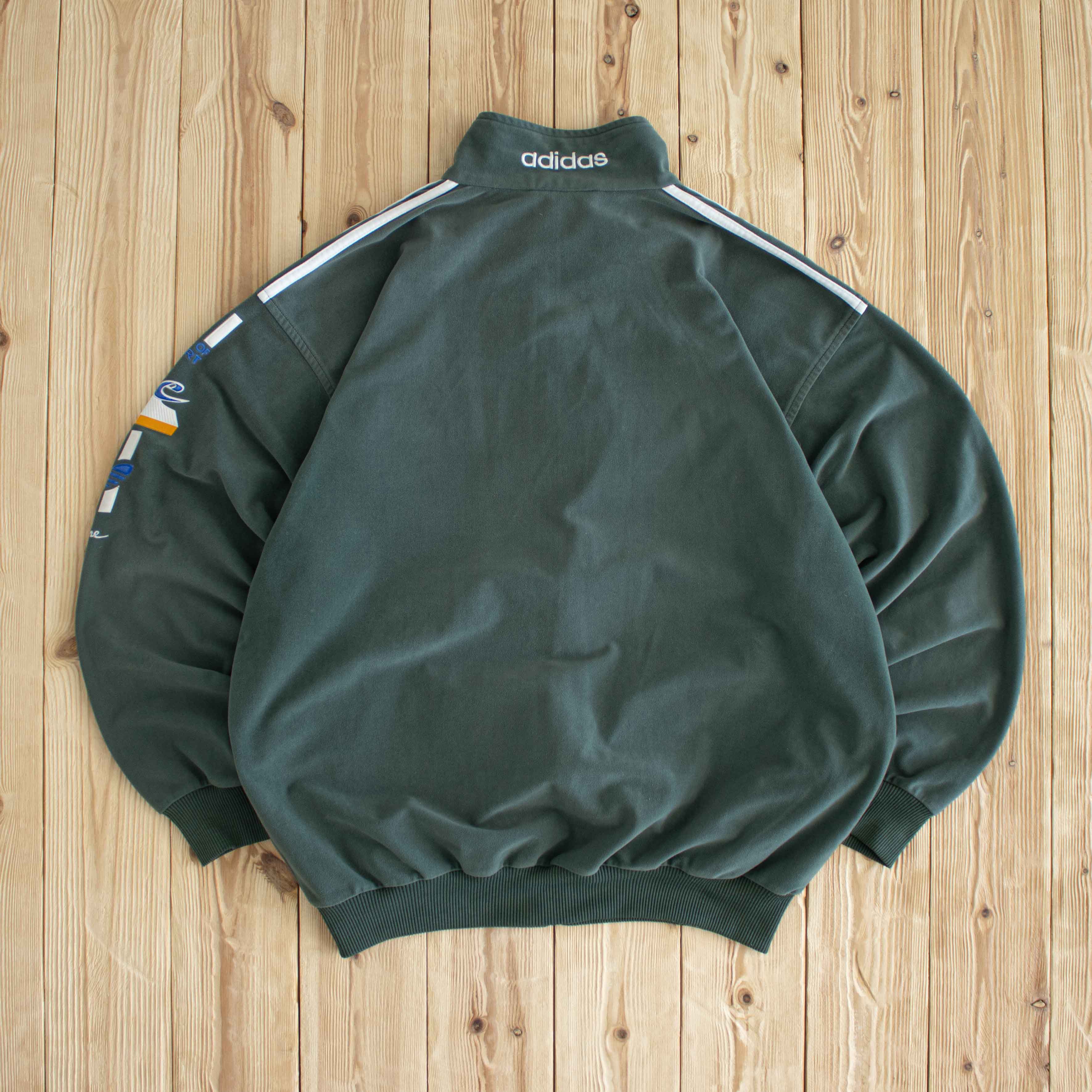 (L) Adidas One World Vintage Embroidered Full-Zip Sweatshirt Green