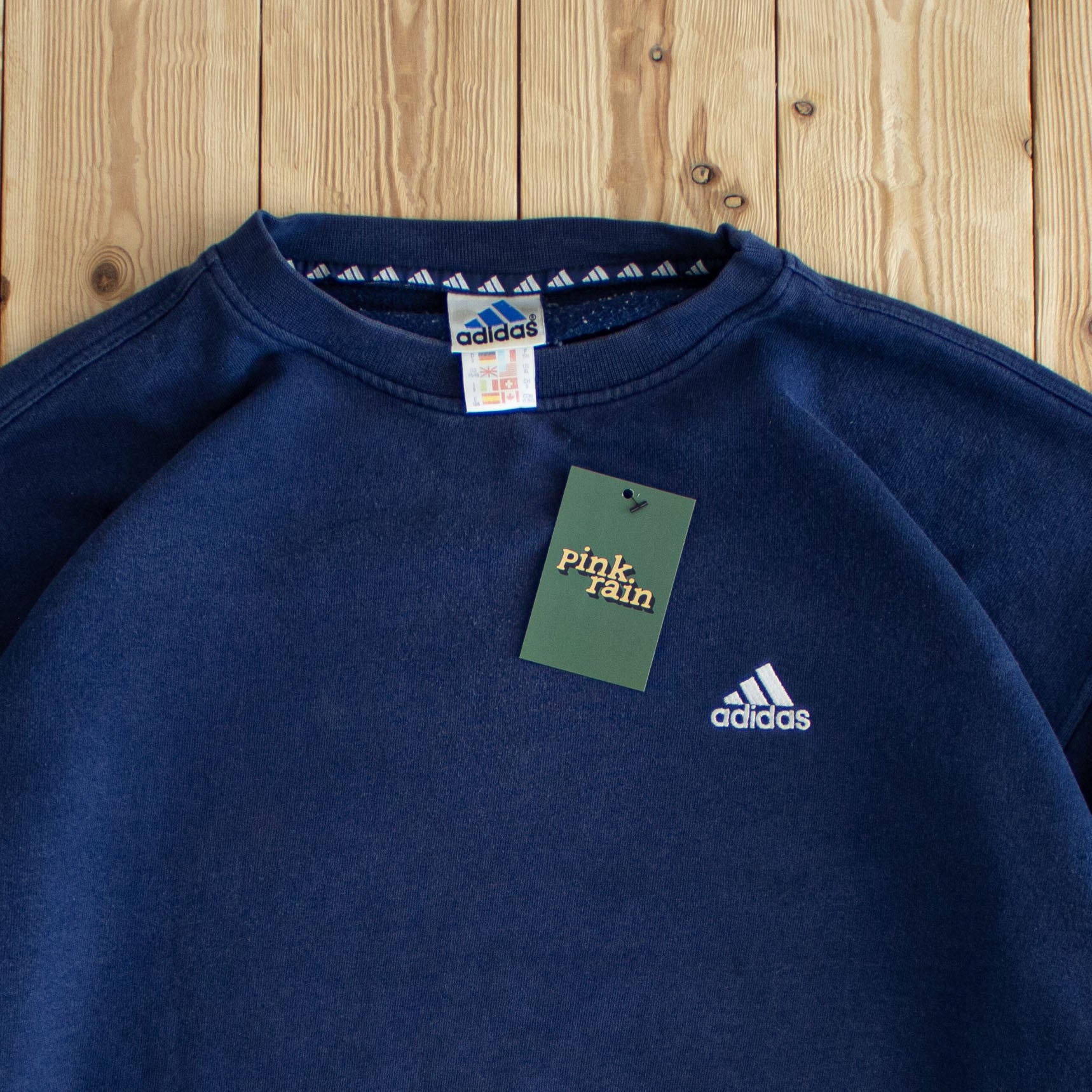 (XL) Adidas Essential Vintage Embroidered Sweatshirt Blue