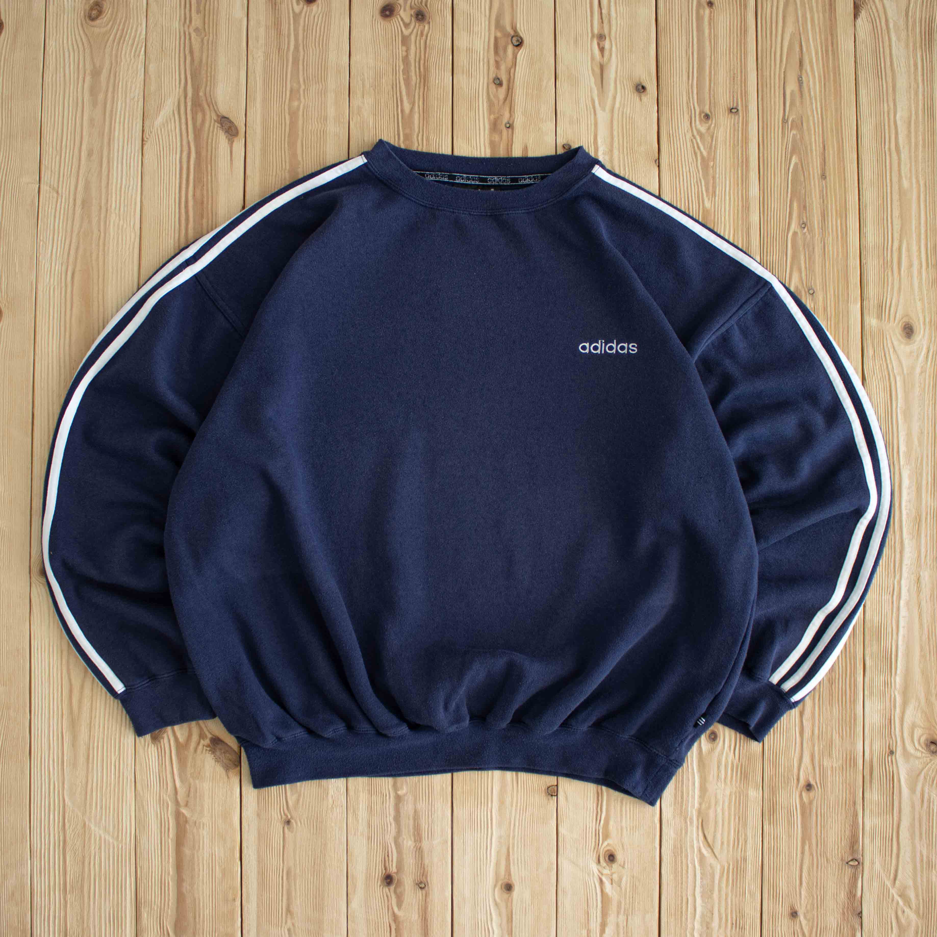 (XL) Adidas Essential Vintage Embroidered Sweatshirt Blue