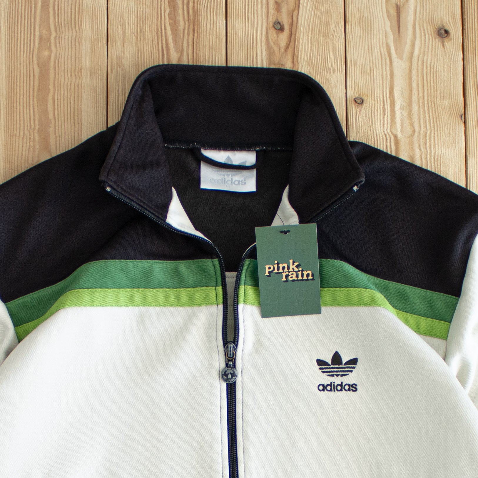 (M) Adidas Vintage Embroidered Full-Zip Sweatshirt Beige