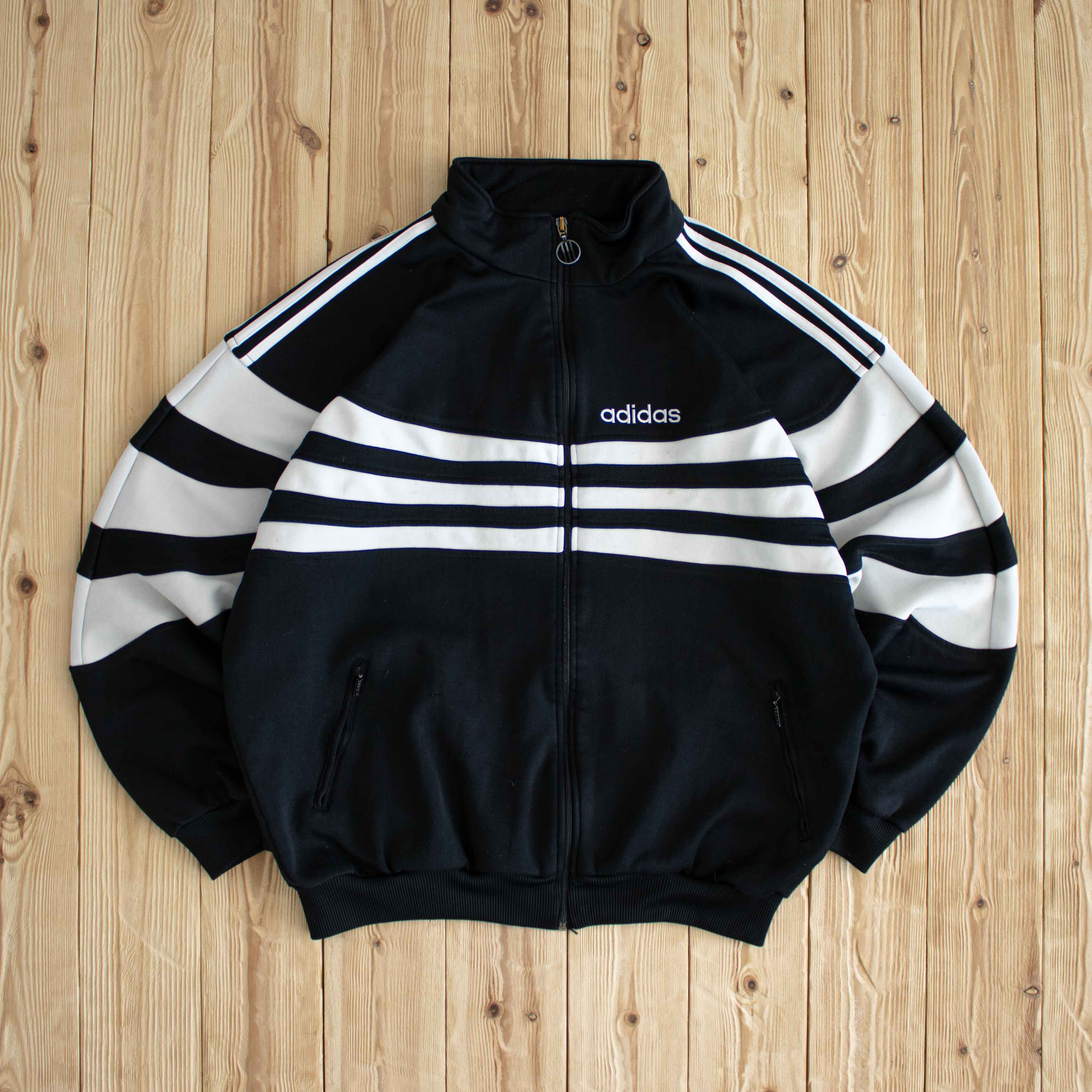 (L) Adidas Vintage Embroidered Full-Zip Sweatshirt Black