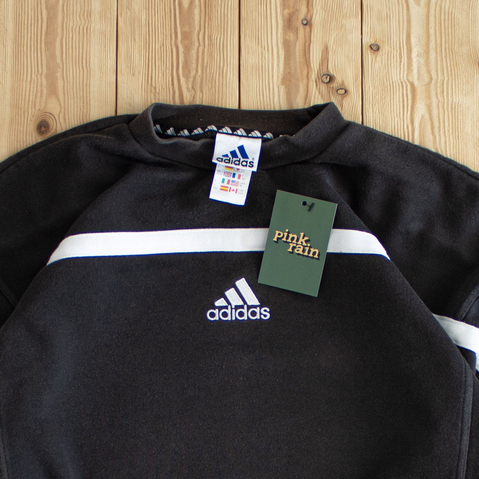 (M/L) Adidas Center Logo Vintage Embroidered Sweatshirt Black