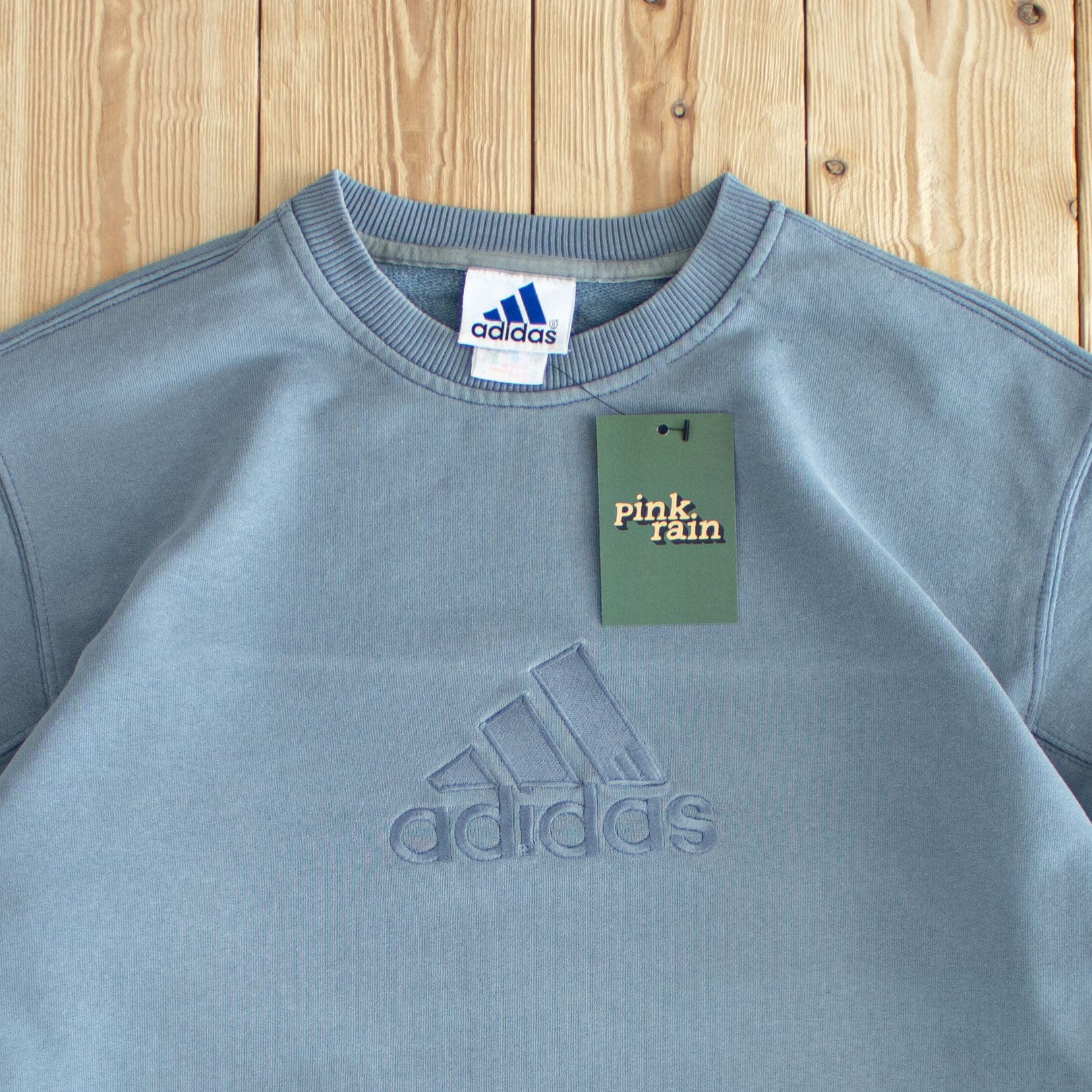 (M) Adidas Logo Vintage Embroidered Sweatshirt Blue