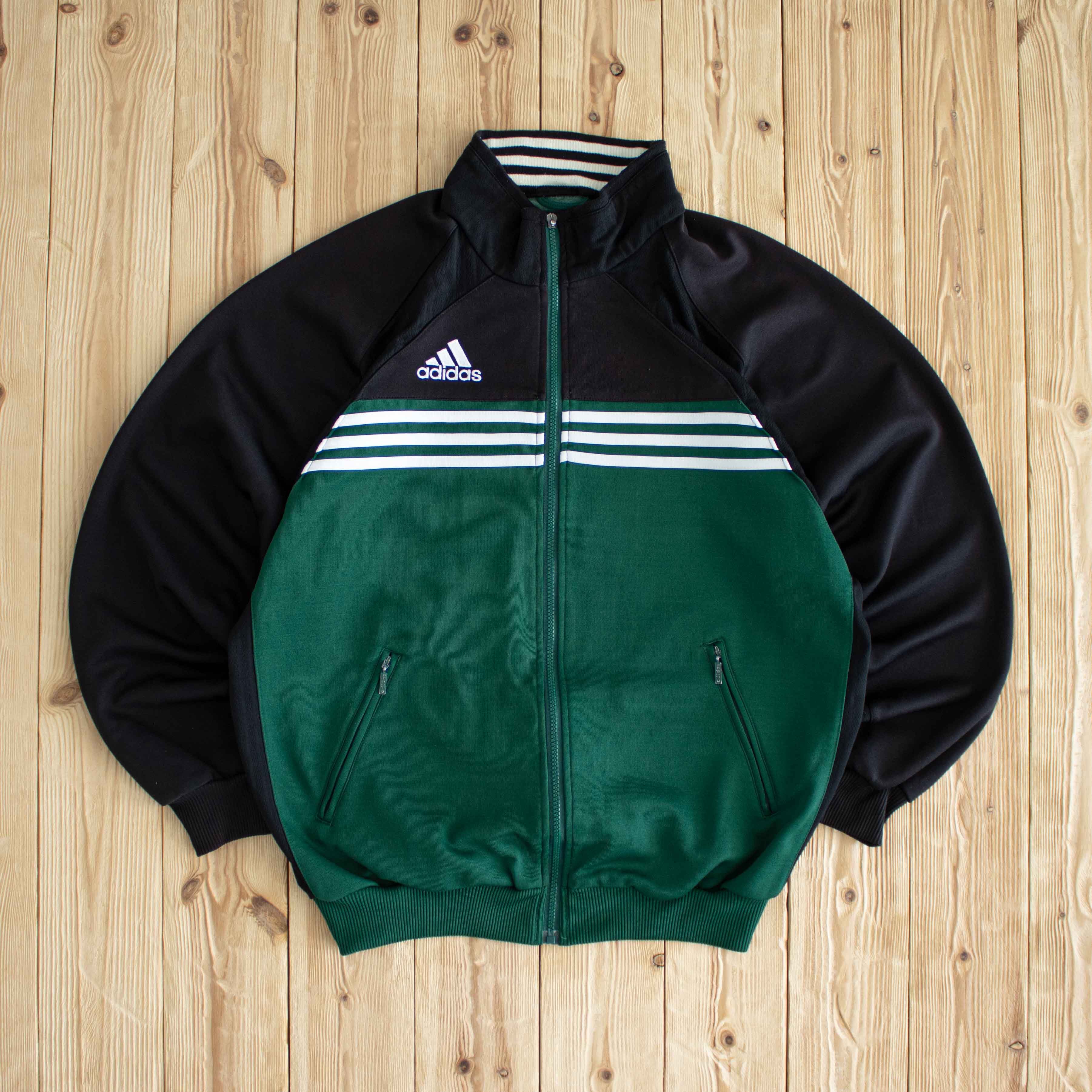 (L) Adidas Vintage Embroidered Full-Zip Sweatshirt Green