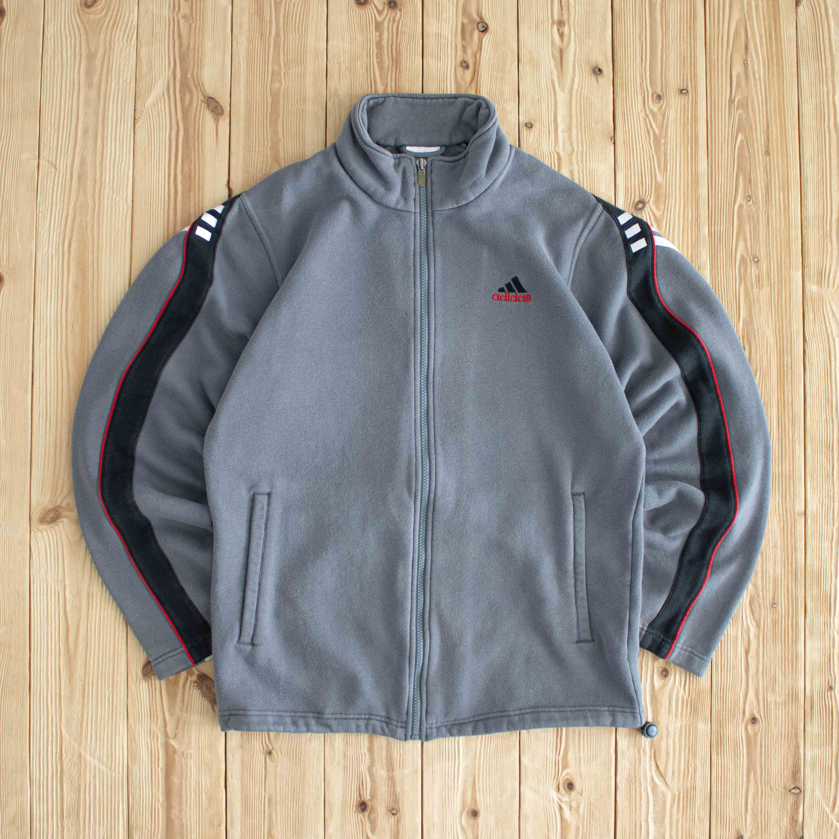 (S/M) Adidas Vintage Essential Embroidered Full-Zip Sweatshirt Gray