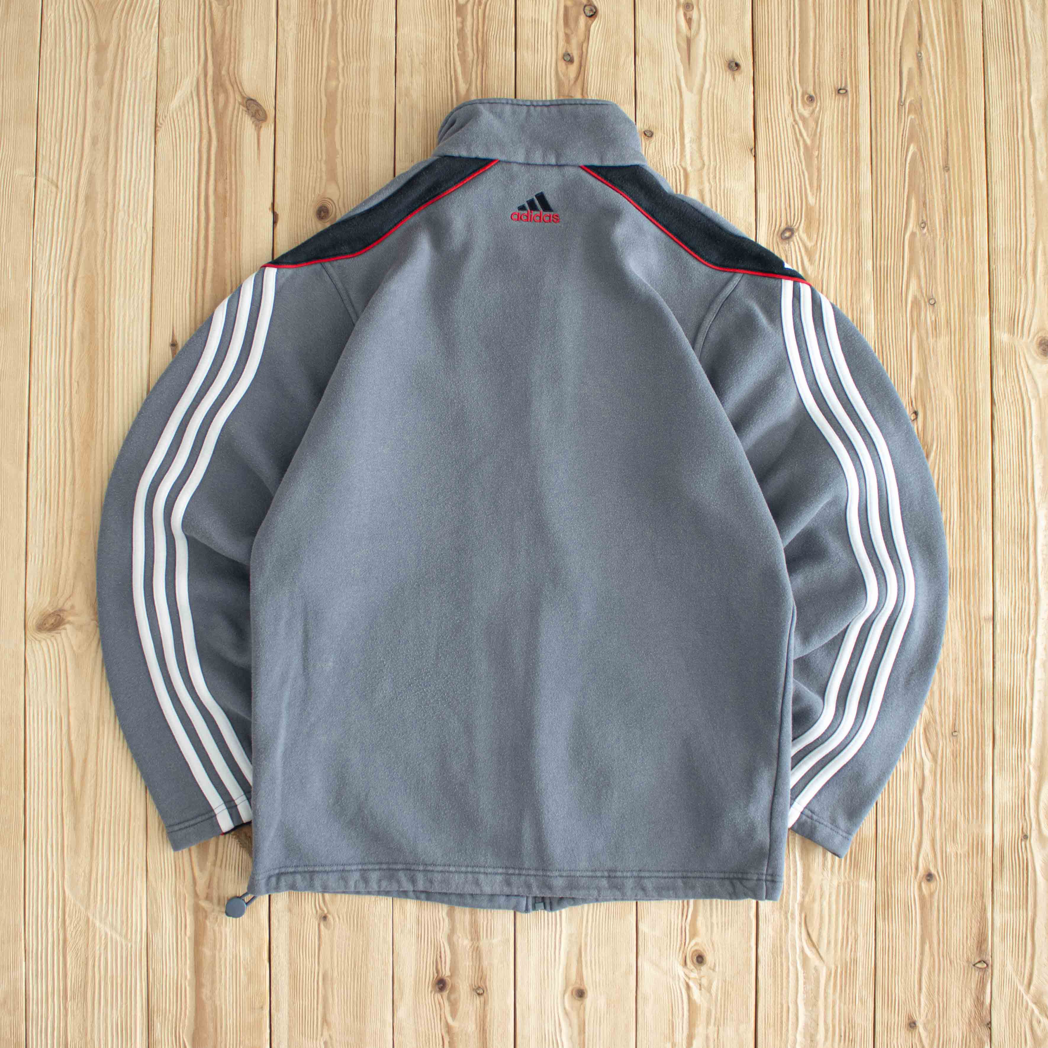 (S/M) Adidas Vintage Essential Embroidered Full-Zip Sweatshirt Gray