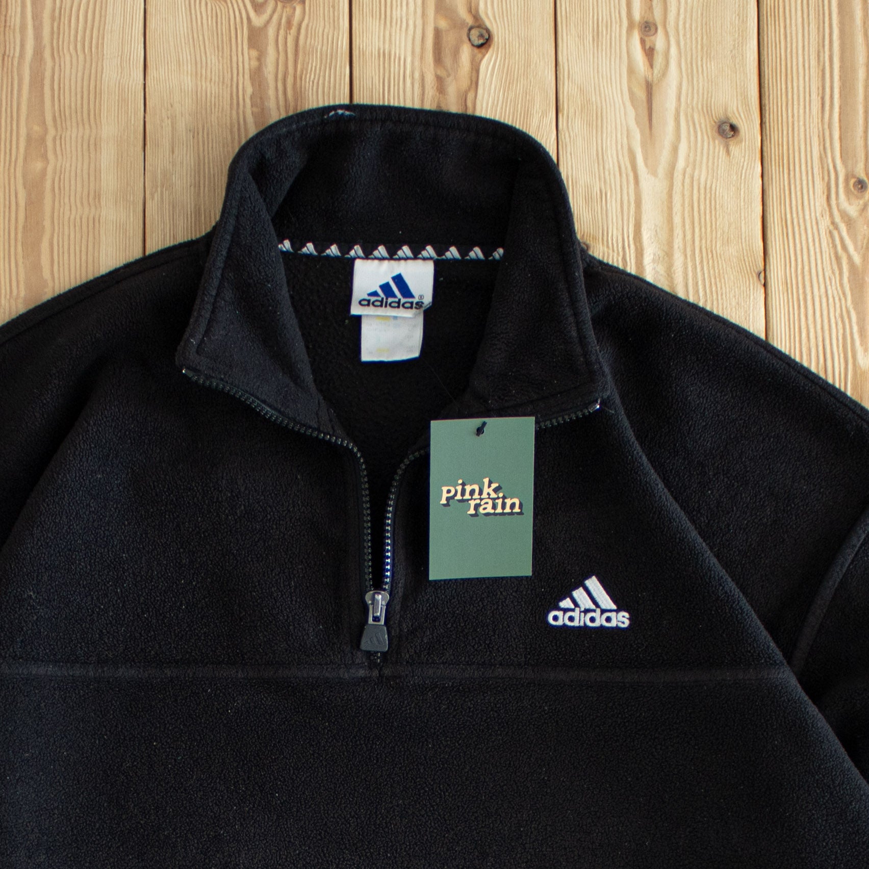 (L/XL) Adidas Vintage Embroidered Fleece Quarter-Zip Black