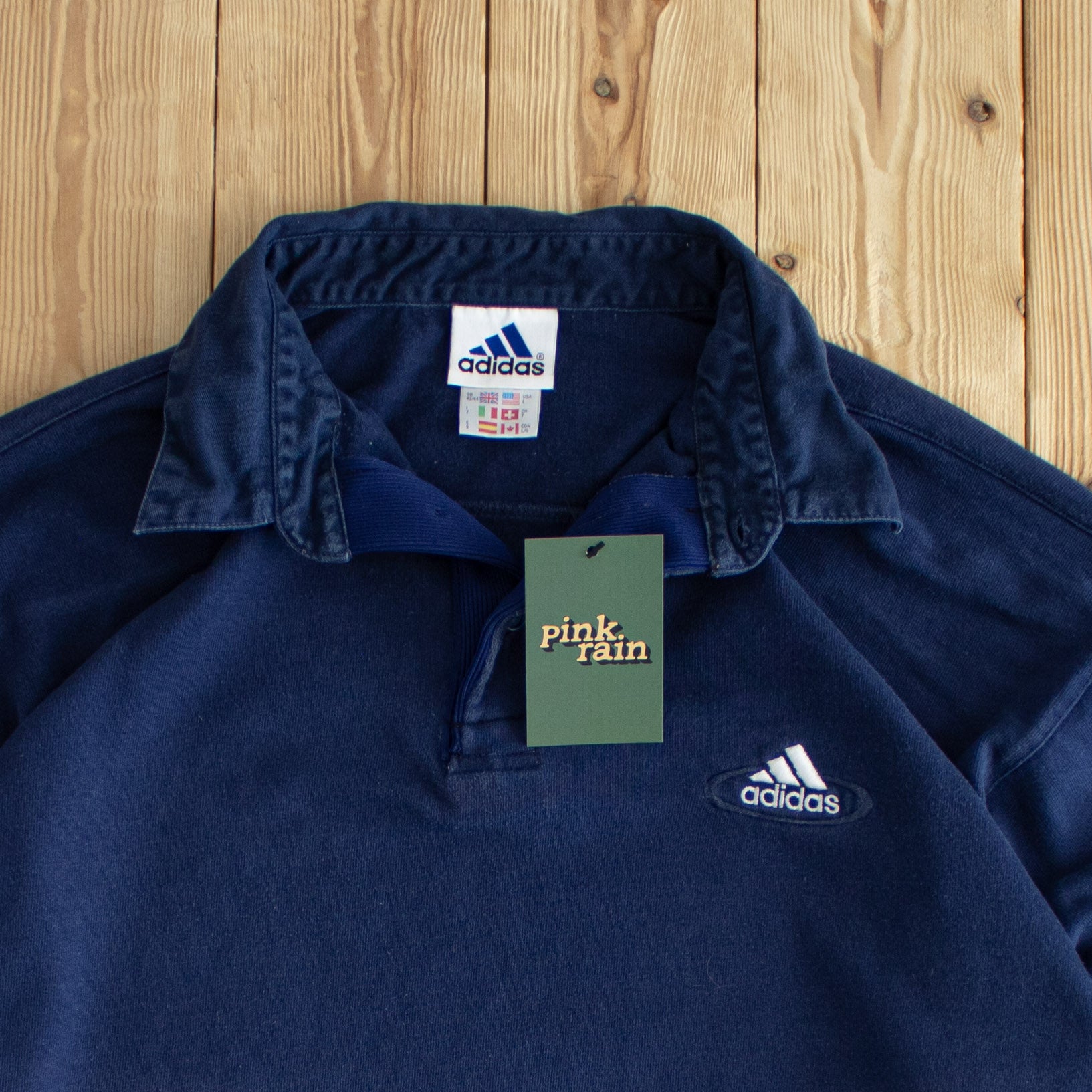 (L) Adidas Vintage Embroidered Polo Button Up Blue