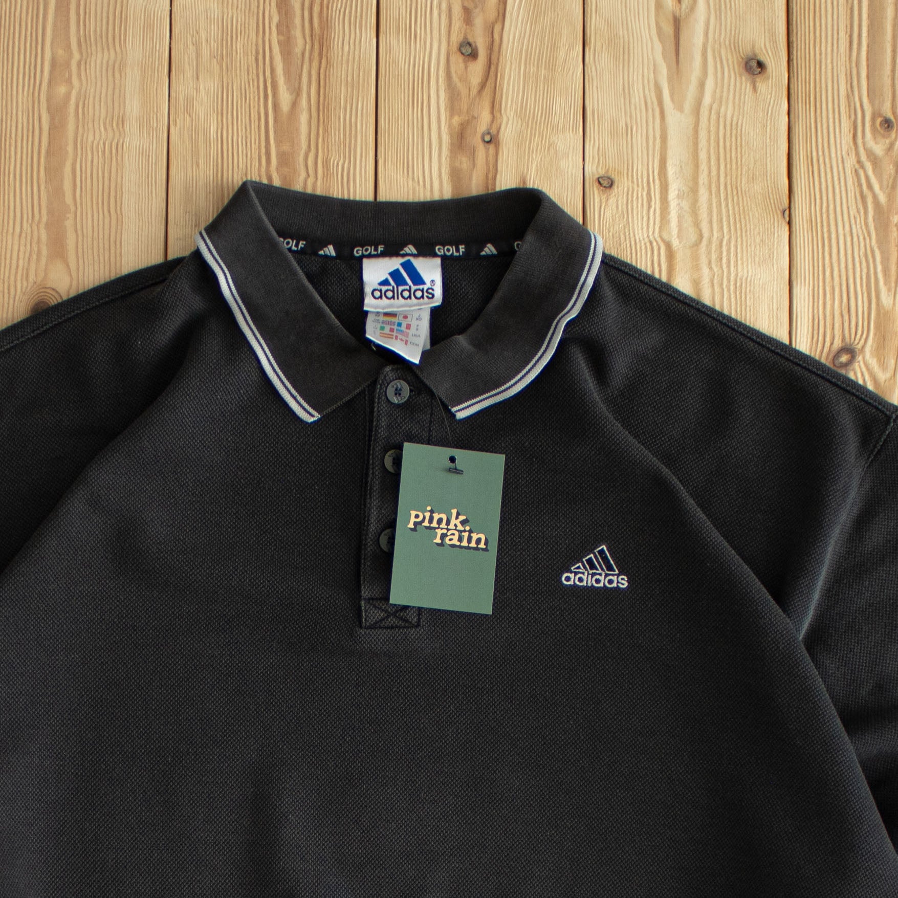 (L) Adidas Vintage Embroidered Button Up Sweatshirt Black