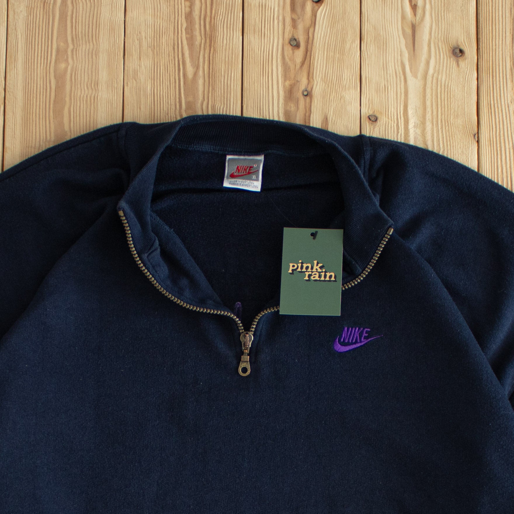 (L/XL) Nike Sports Fitness Vintage Embroidered Quarter-Zip Blue