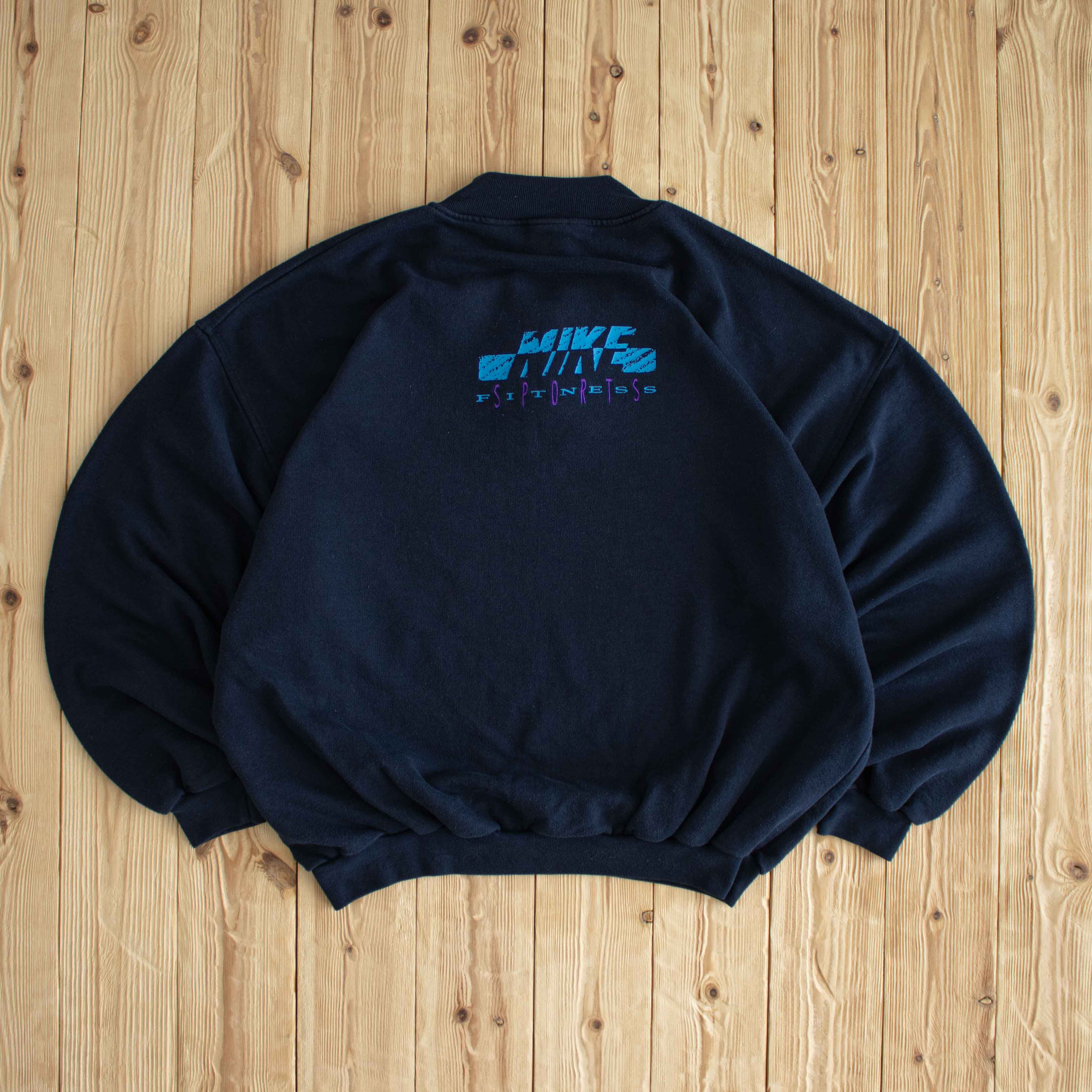 (L/XL) Nike Sports Fitness Vintage Embroidered Quarter-Zip Blue