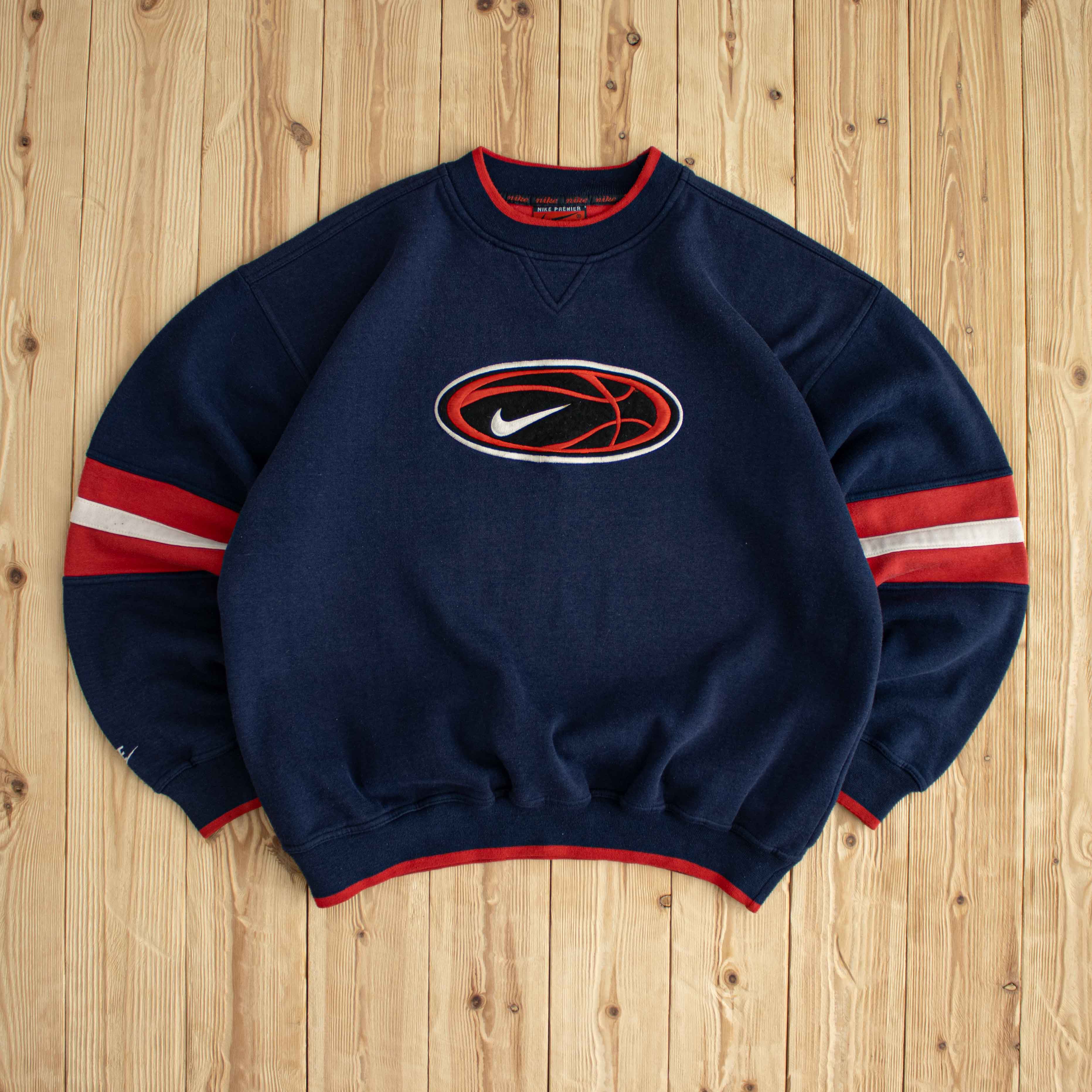 (L) Nike Premier Swoosh BBall Vintage Embroidered Sweatshirt Blue