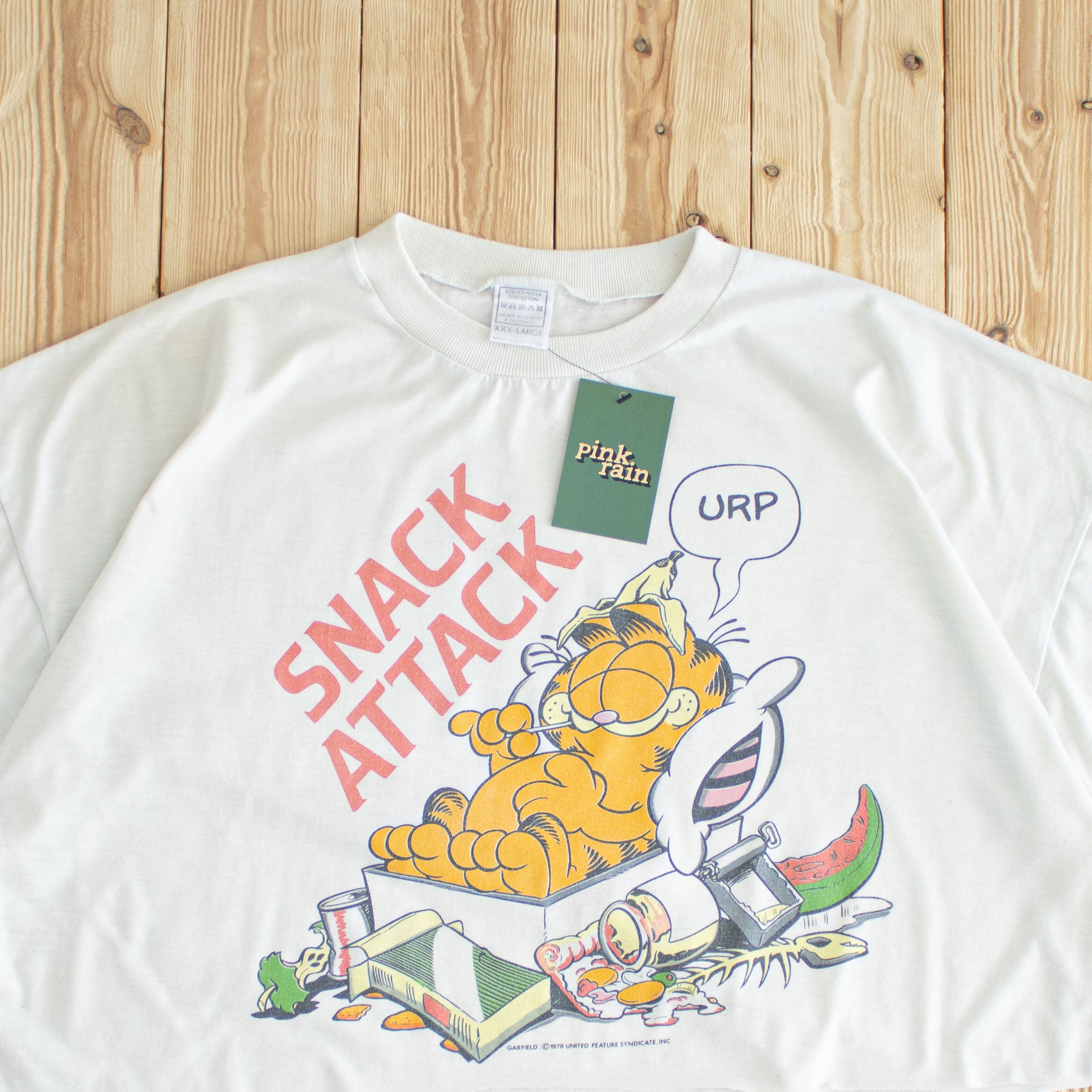 (L/XL) 80s Single Stitch Garfield Vintage Cropped T-Shirt White