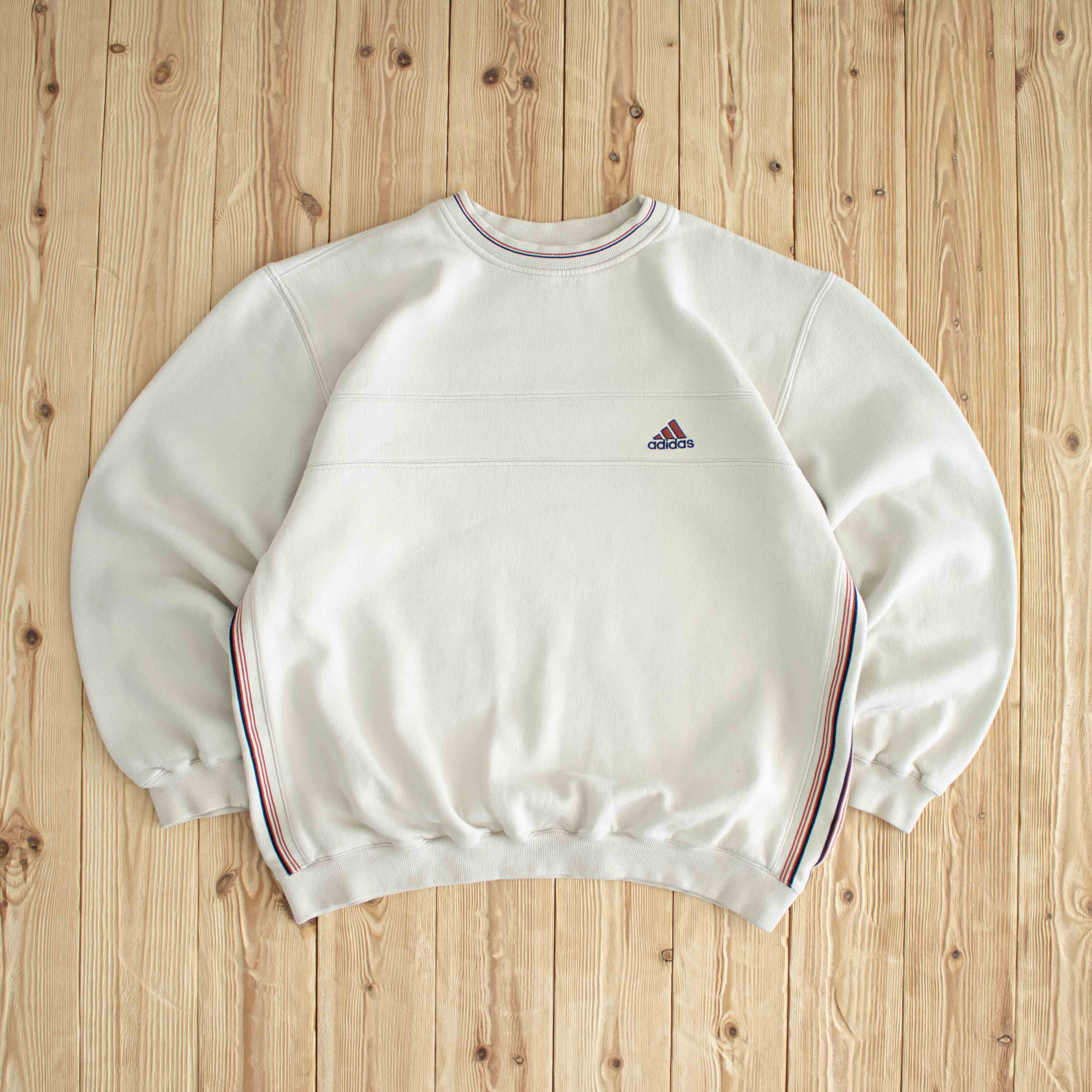 (M/L) Adidas Vintage Side Stripe Embroidered Sweatshirt Beige