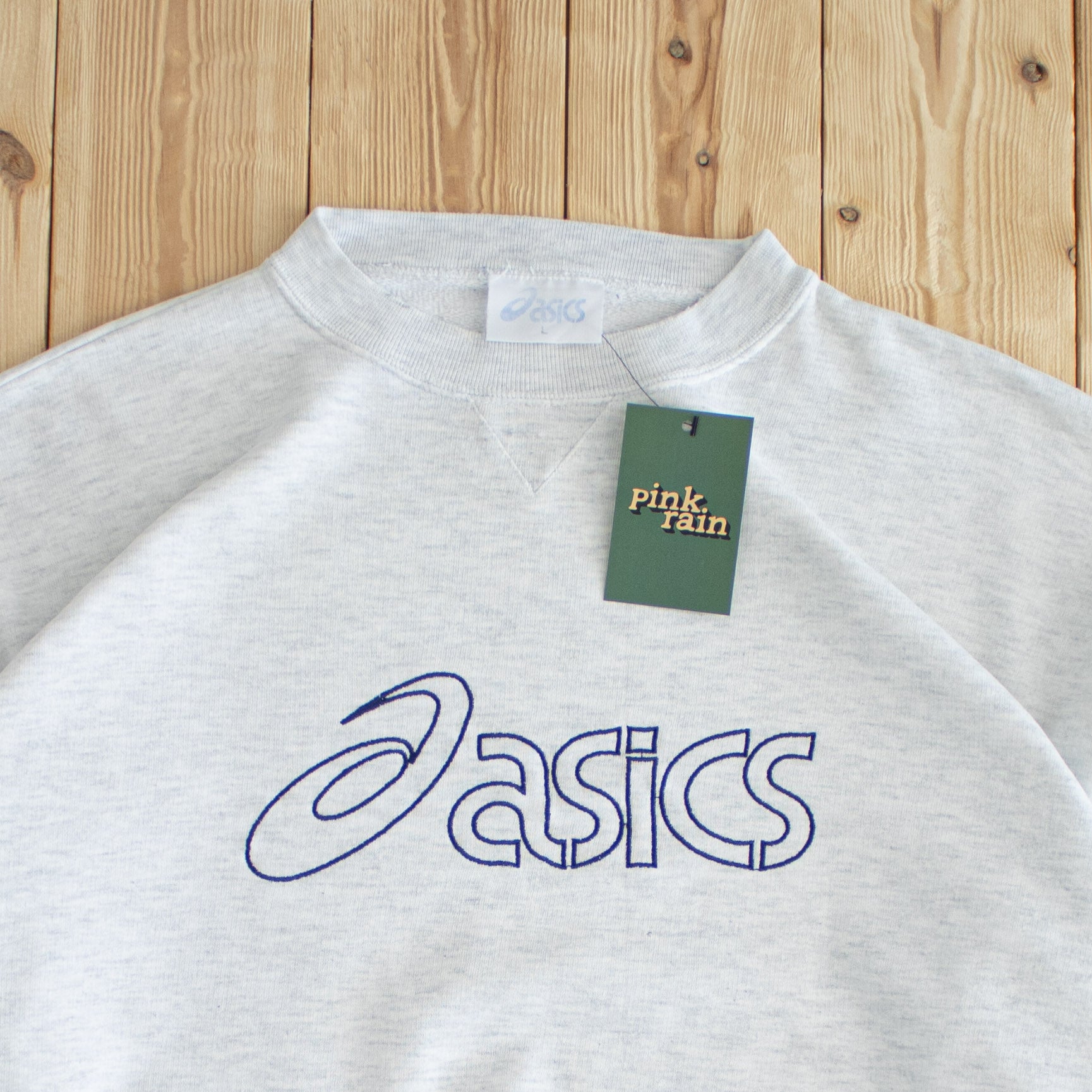 (M) Asics Spell Out Vintage Embroidered Sweatshirt White