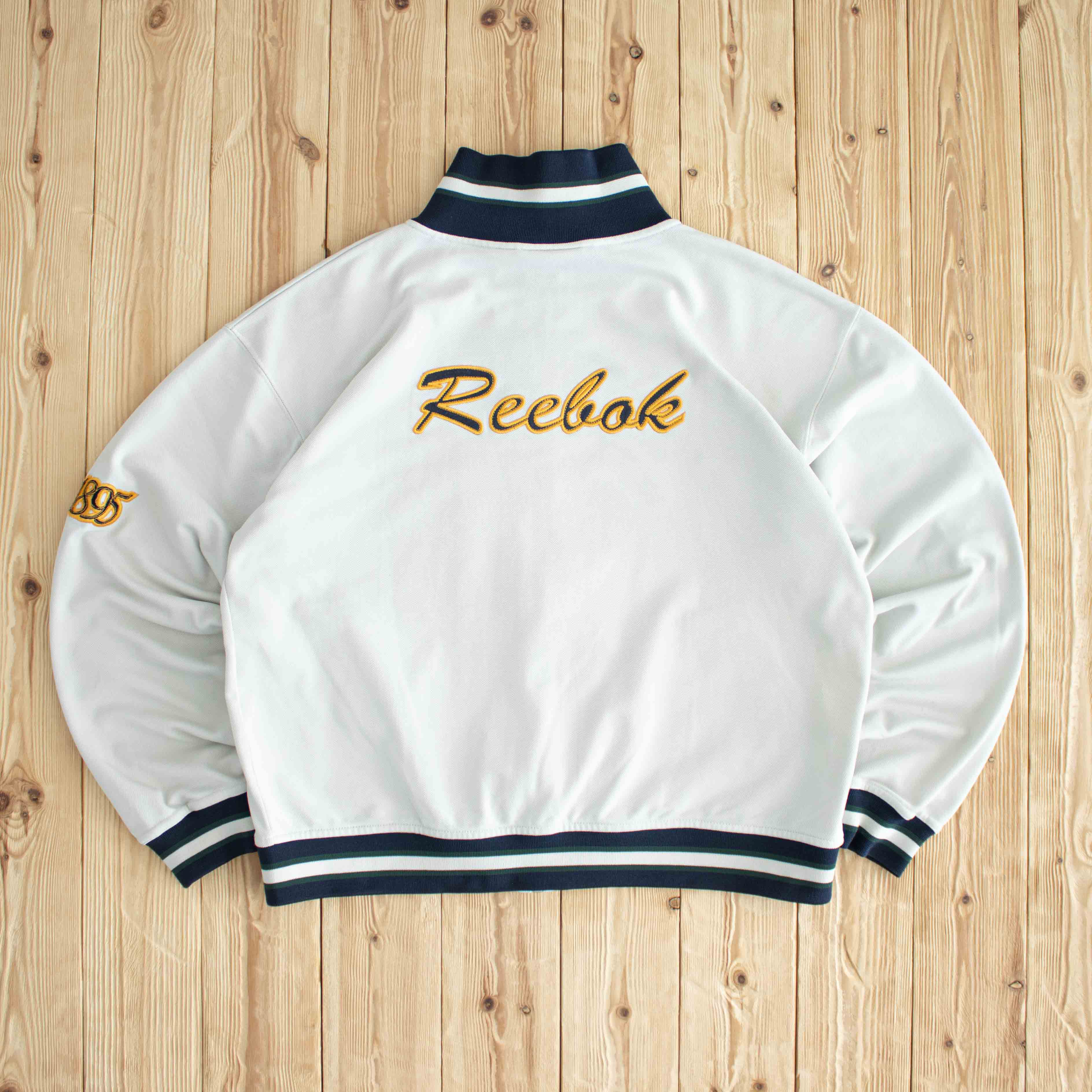 (M) Reebok Canton USA Vintage Embroidered Full-Zip Sweatshirt Beige