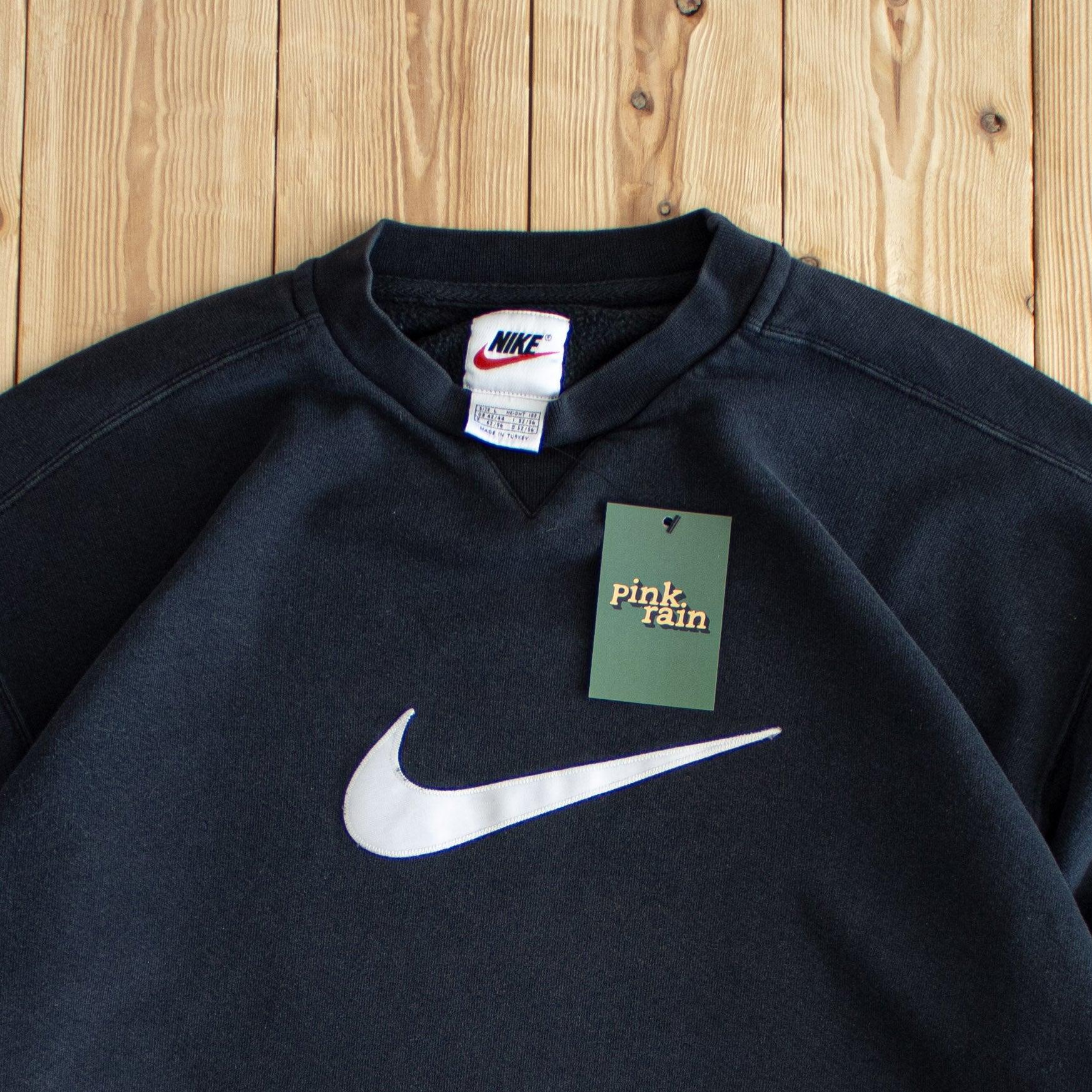 (M/L) Nike Swoosh Vintage Embroidered Sweatshirt Black