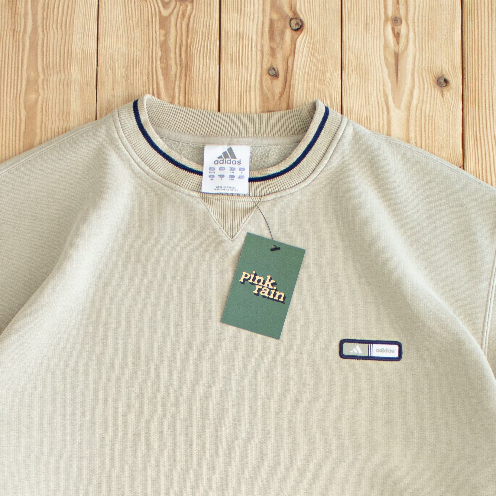 (L/XL) Adidas Vintage Essential Embroidered Sweatshirt Beige