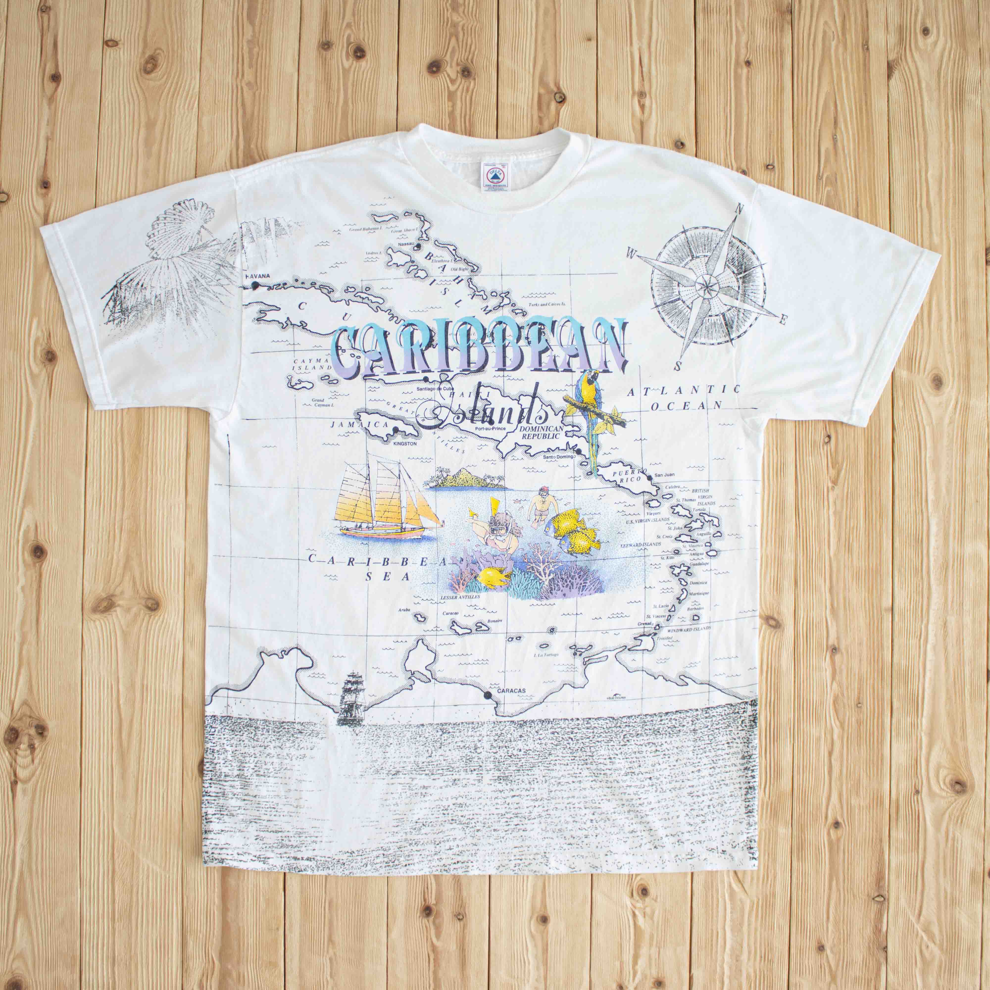 (XL) Caribbean Islands Vintage Embroidered T-Shirt White