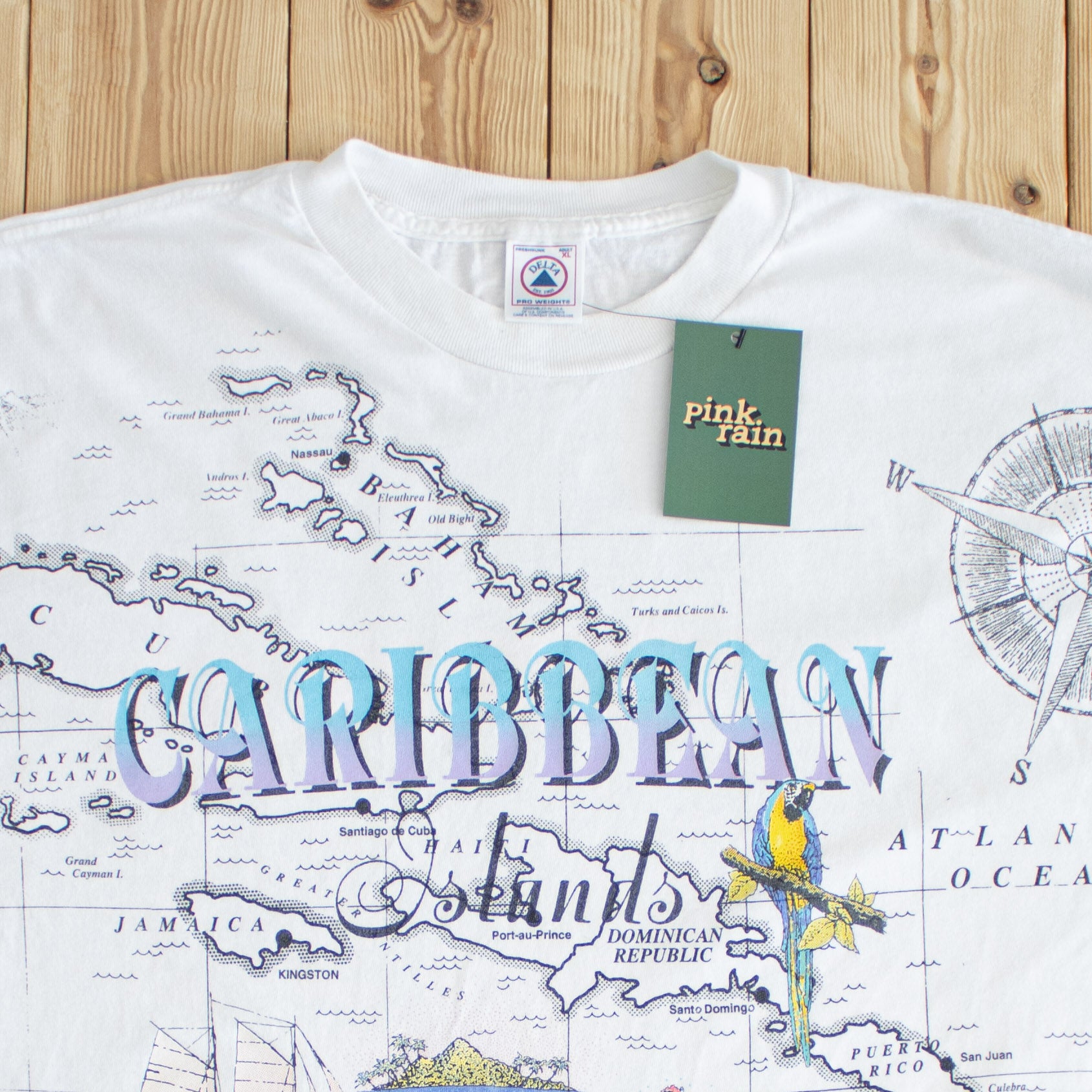 (XL) Caribbean Islands Vintage Embroidered T-Shirt White