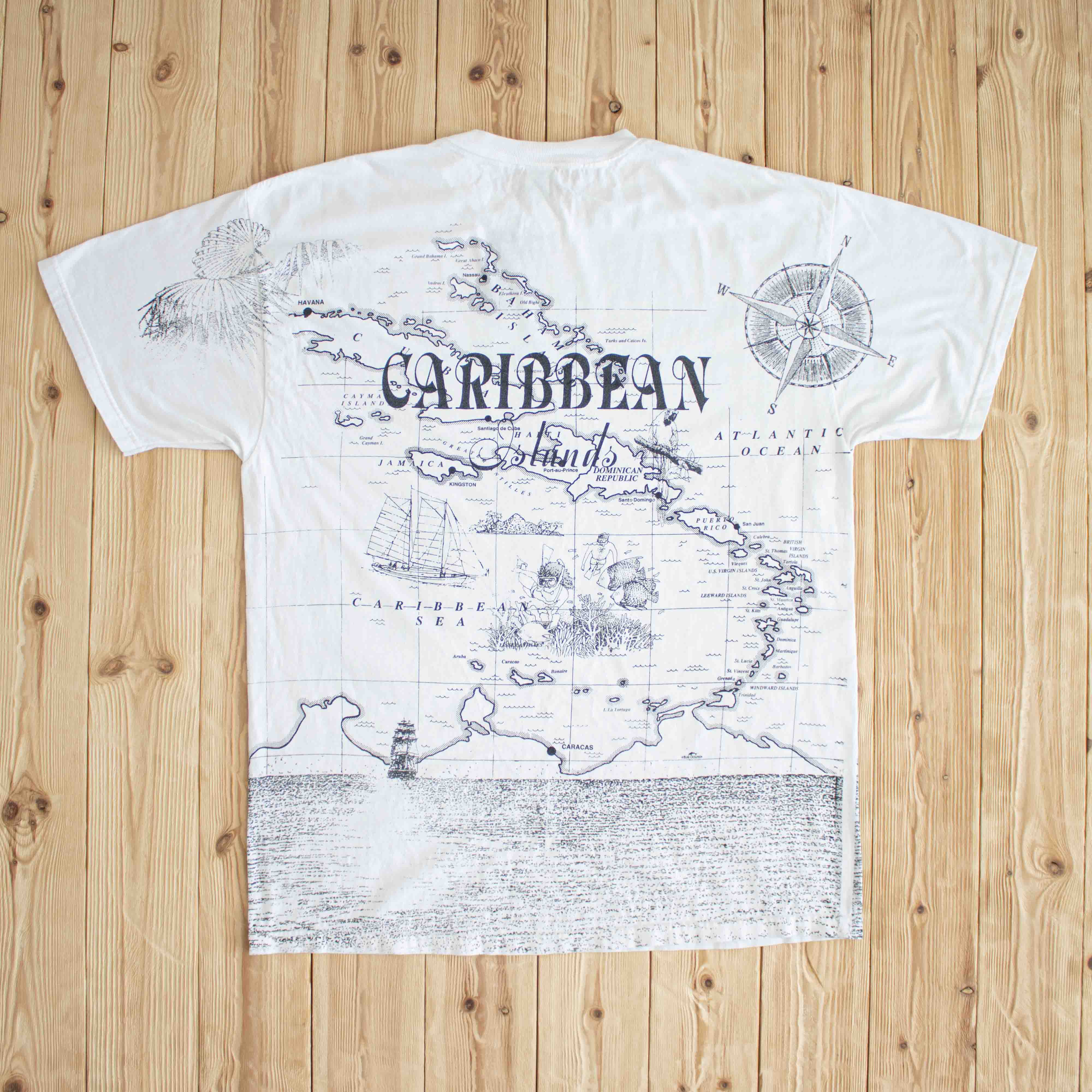 (XL) Caribbean Islands Vintage Embroidered T-Shirt White