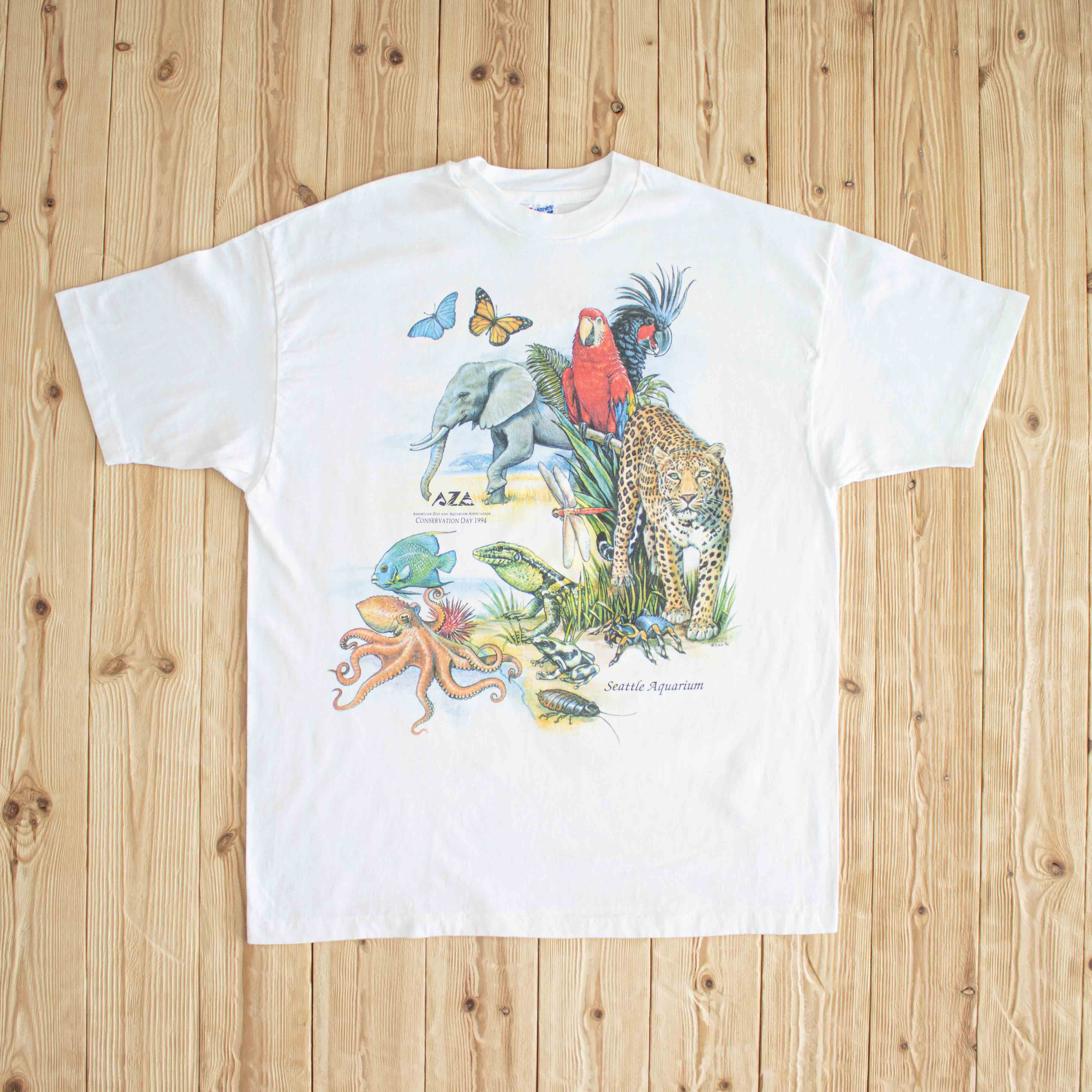 (L/XL) 1994 Seattle Aquarium Vintage T-Shirt White