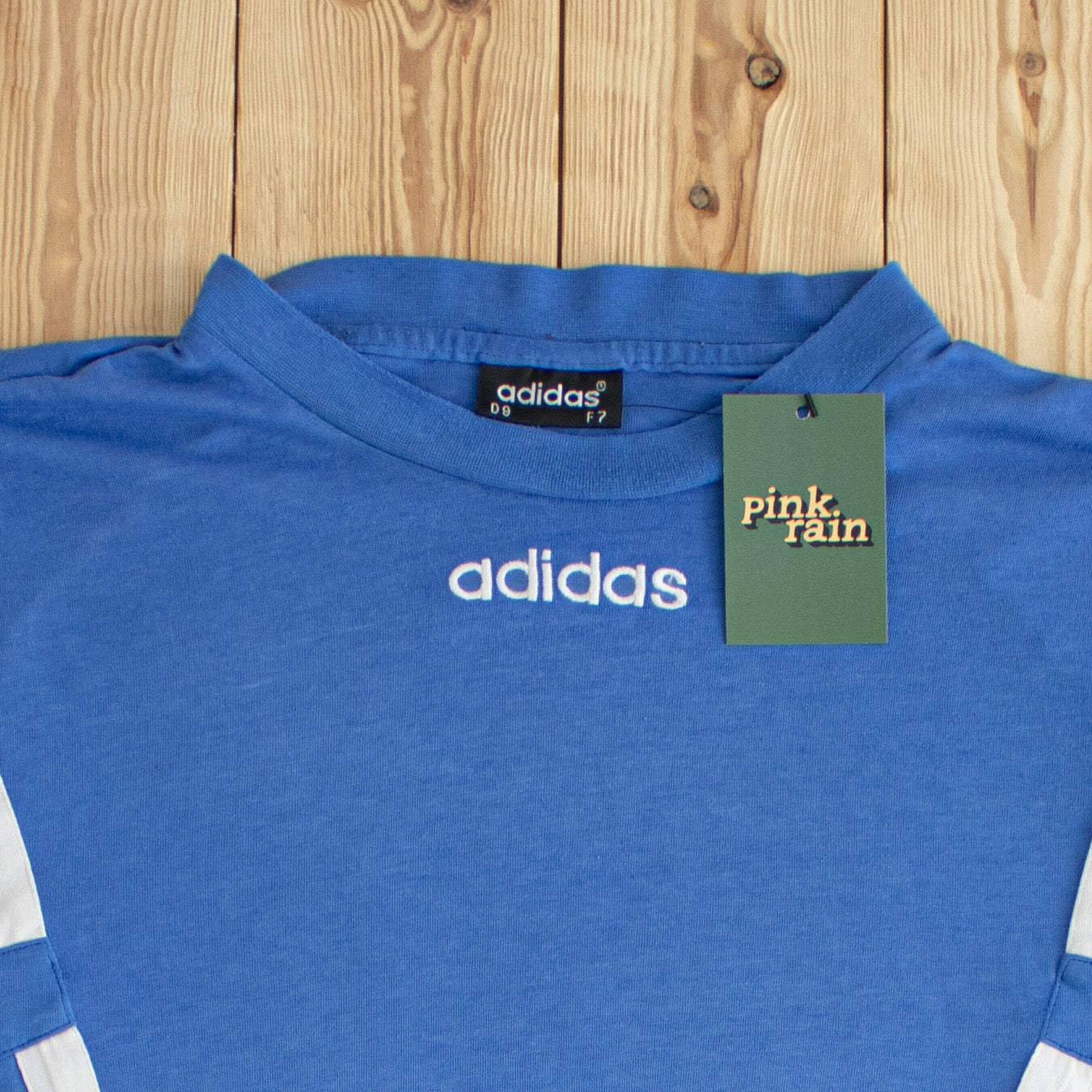 (L) Adidas Vintage Side Stripes Embroidered T-Shirt Blue