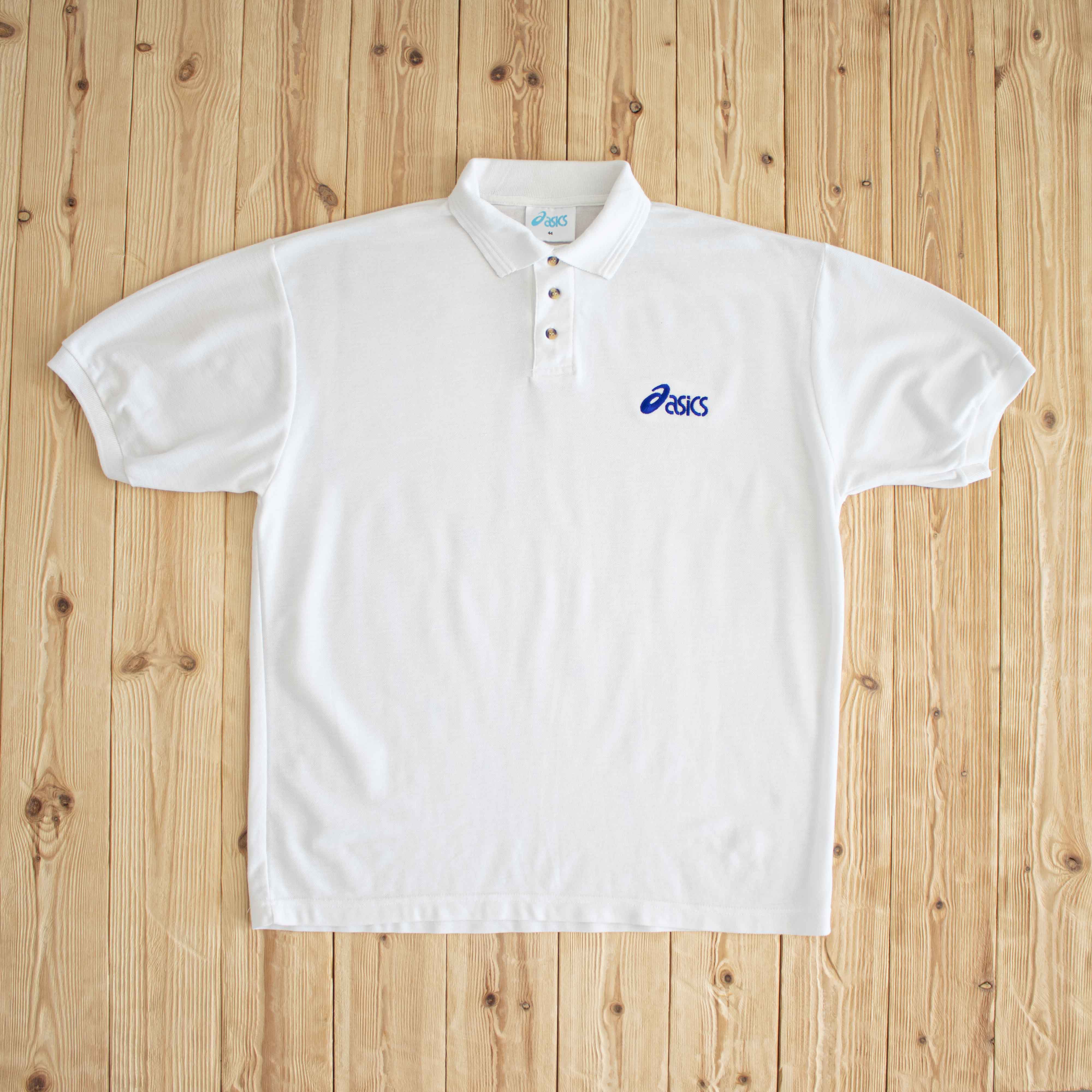 (L) Asics Vintage Embroidered Button Up Polo White